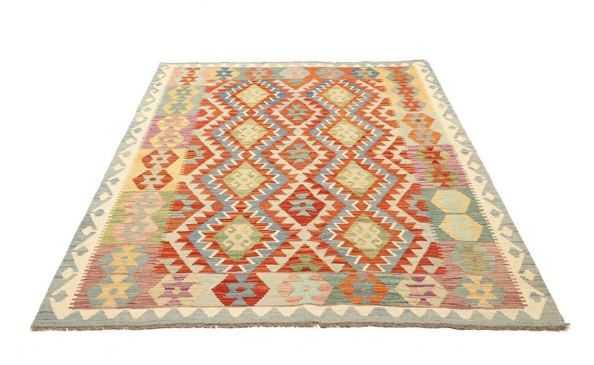 Kelim Teppich 157 x 197 cm aus Schurwolle, handgewebt, rustikal