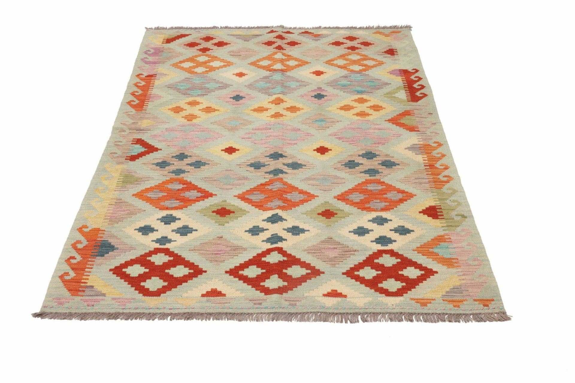 Kelim Teppich 125 x 176cm, rustikal, handgewebt, Wolle/Baumwolle