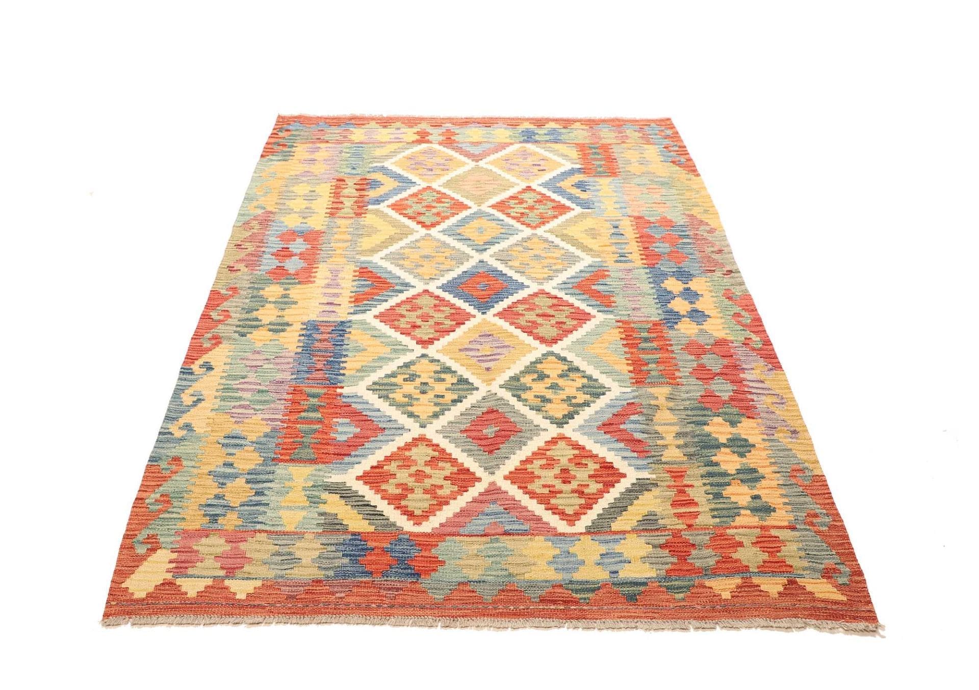 Kelim Teppich 154 x 200 cm aus Schurwolle, handgewebt, rustikal
