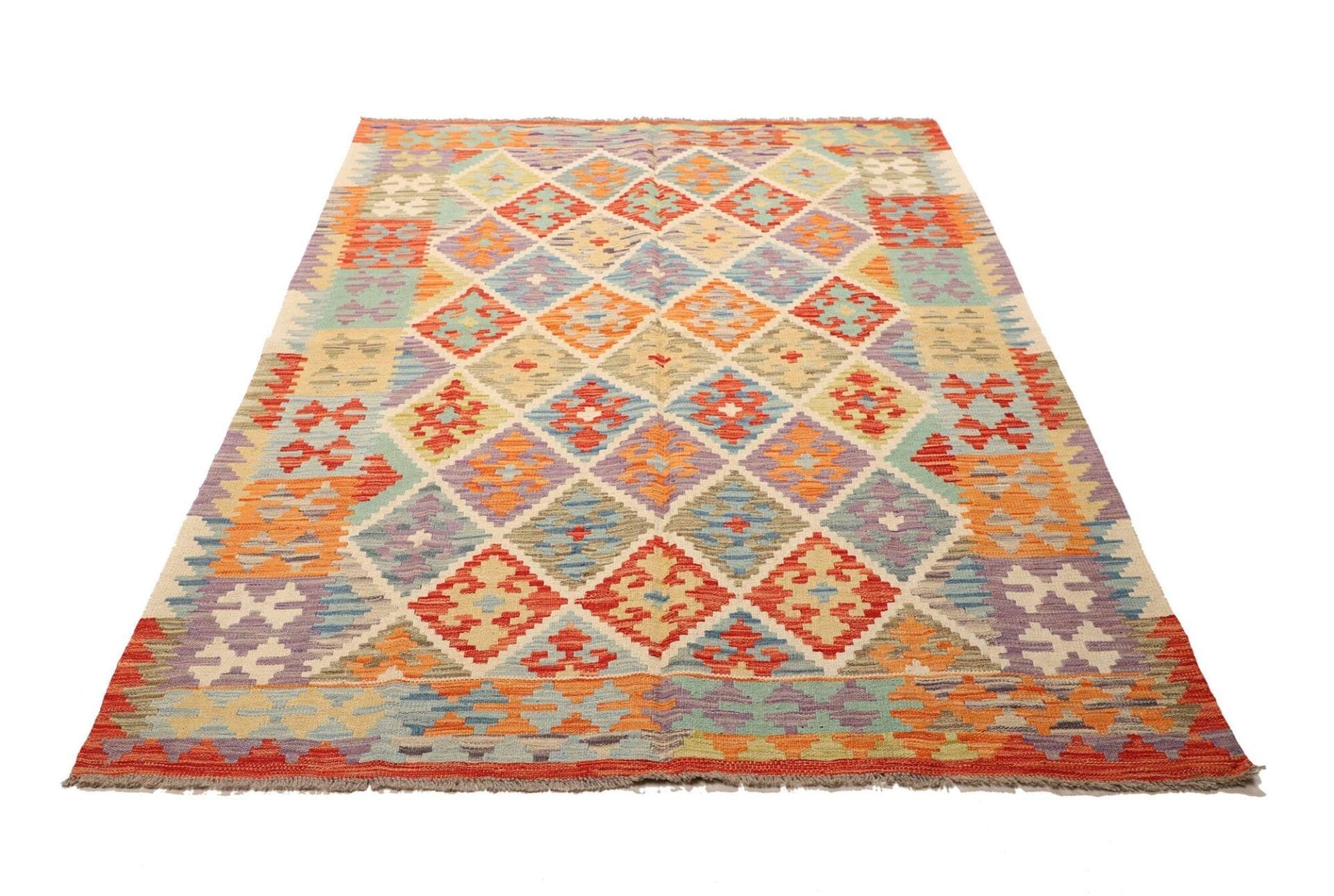 Moderner Kelim Teppich 151 x 205 cm, Schurwolle, handgewebt