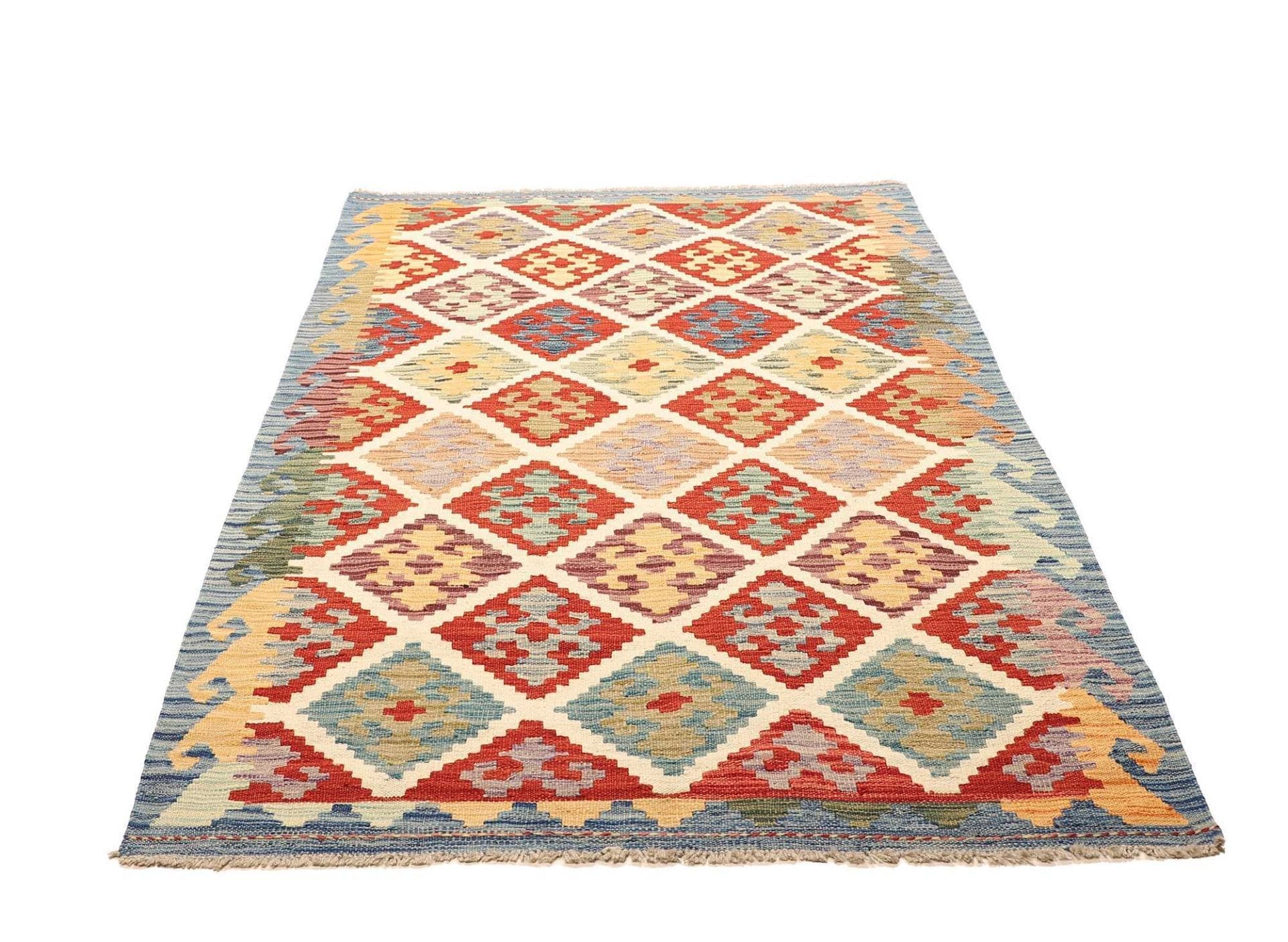 Kelim Teppich 129 x 186cm, handgewebt, rustikales Flair, Wolle