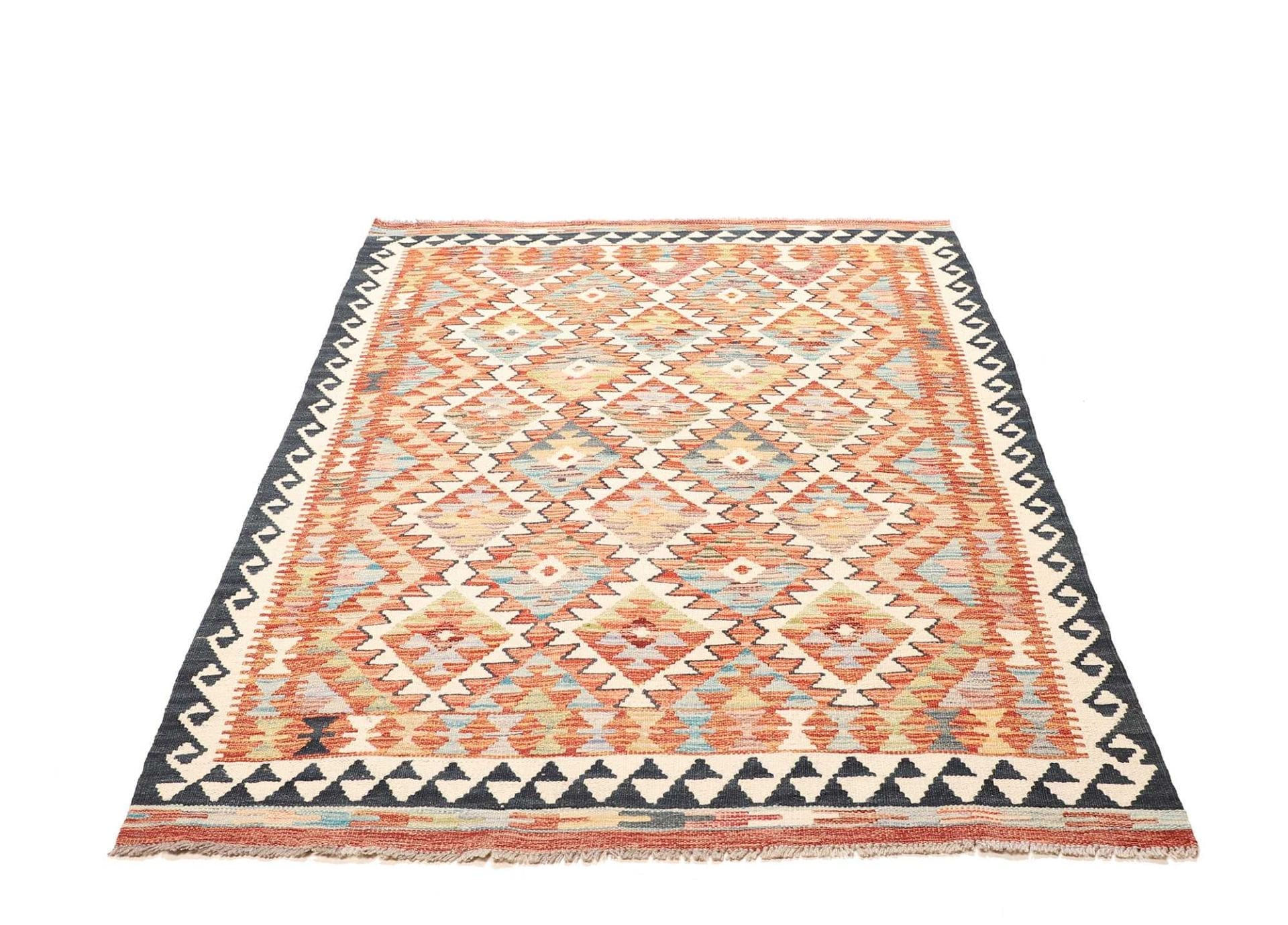 Handgewebter Kelim 129 x 180cm aus Schurwolle - rustikaler Orientteppich