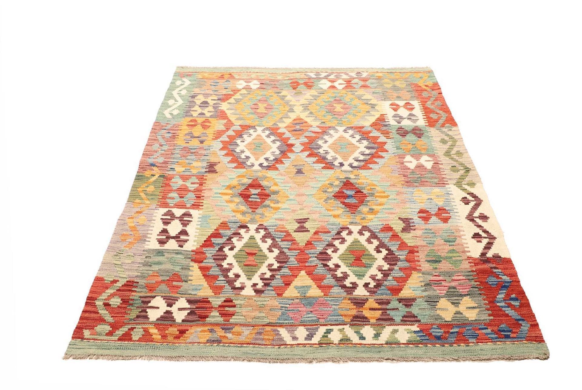 Kelim Teppich 132 x 178 cm aus Schurwolle, handgewebt, rustikal