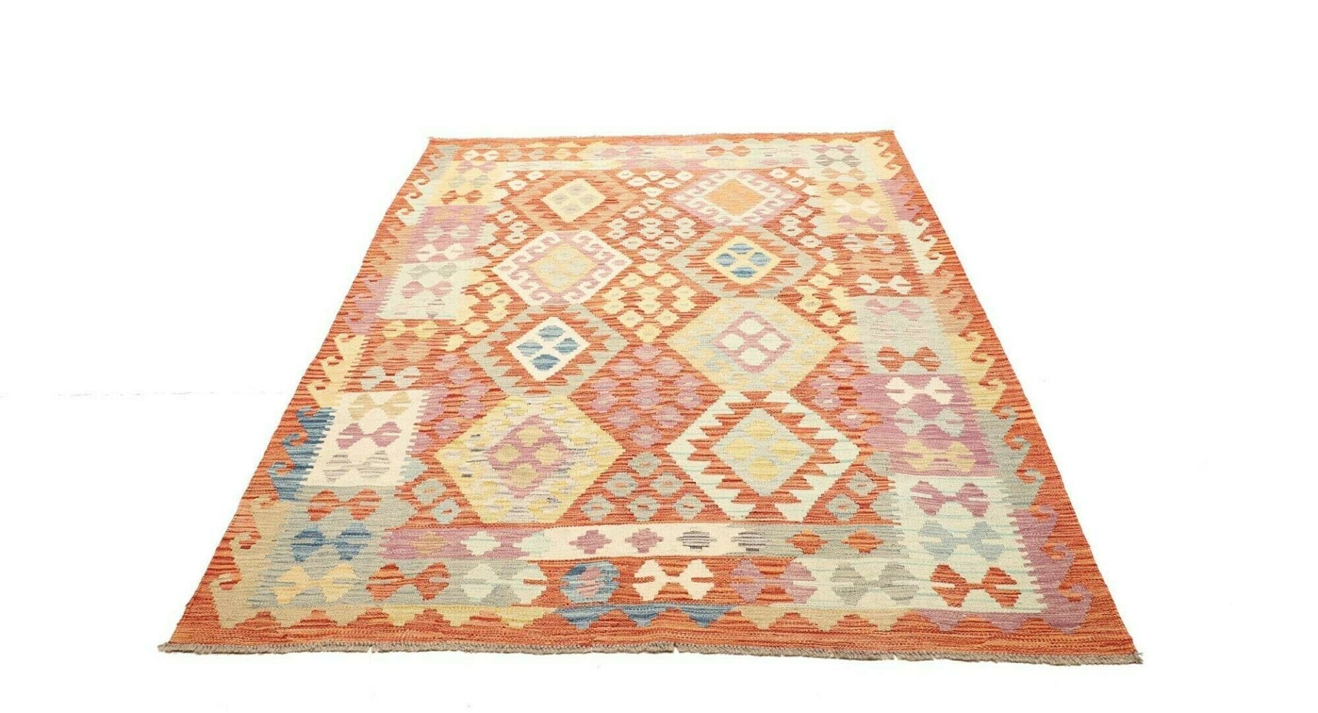 Handgewebter Kelim 156 x 202 cm aus Wolle – Rustikaler Orientteppich