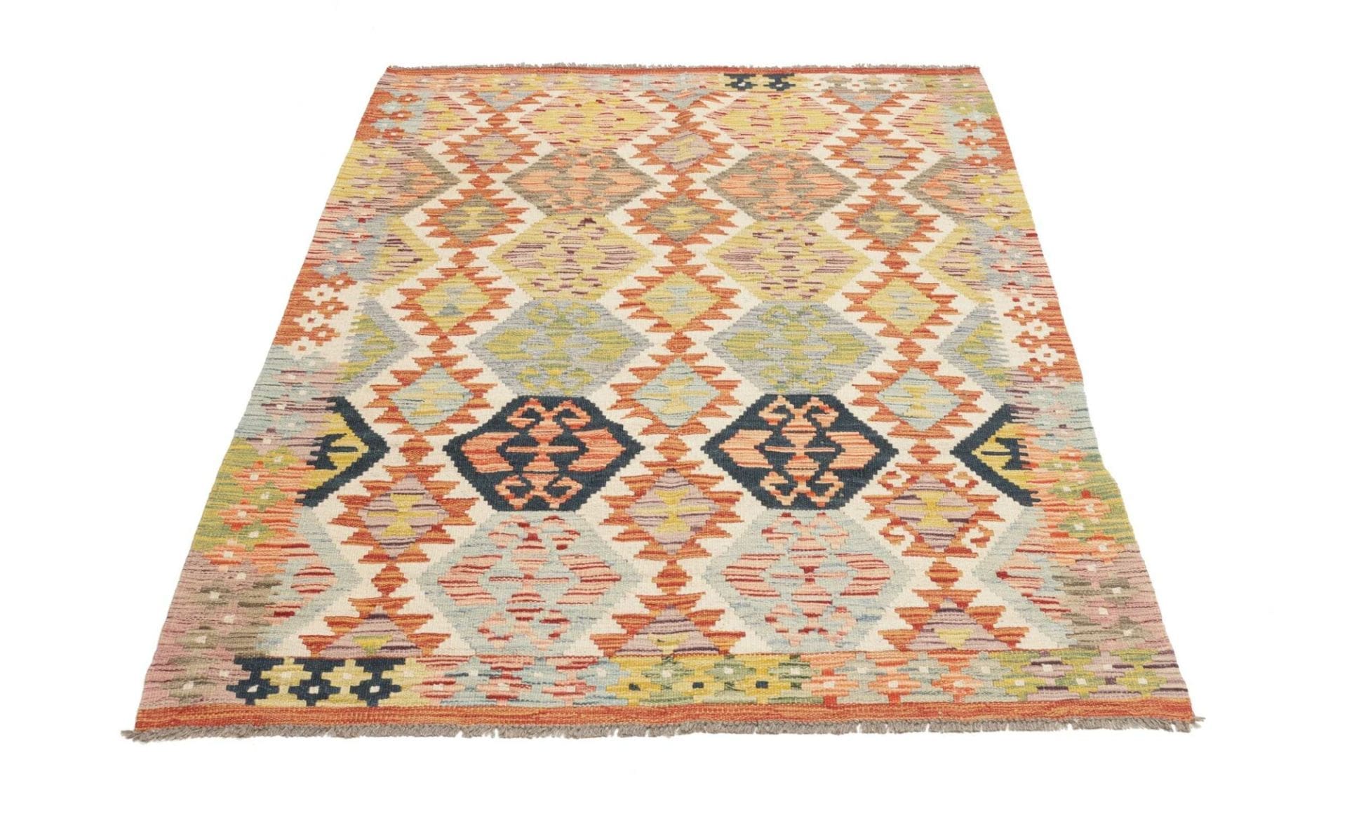 Kelim Teppich 129 x 181 cm aus Schurwolle, handgewebt, rustikal