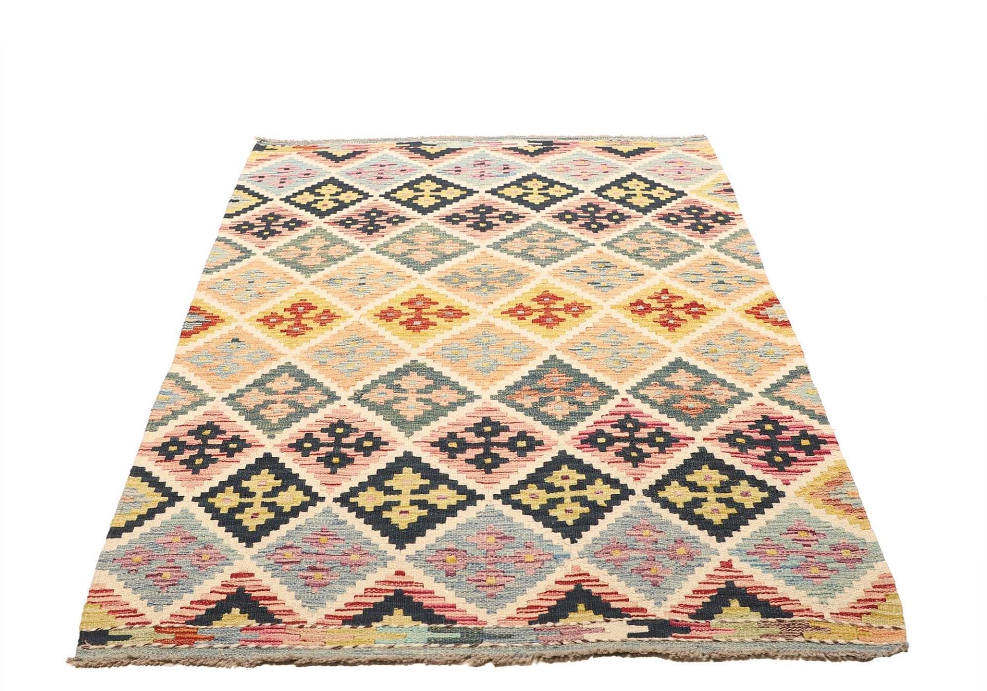 Kelim Teppich 125 x 191cm, rustikales Design, handgewebt