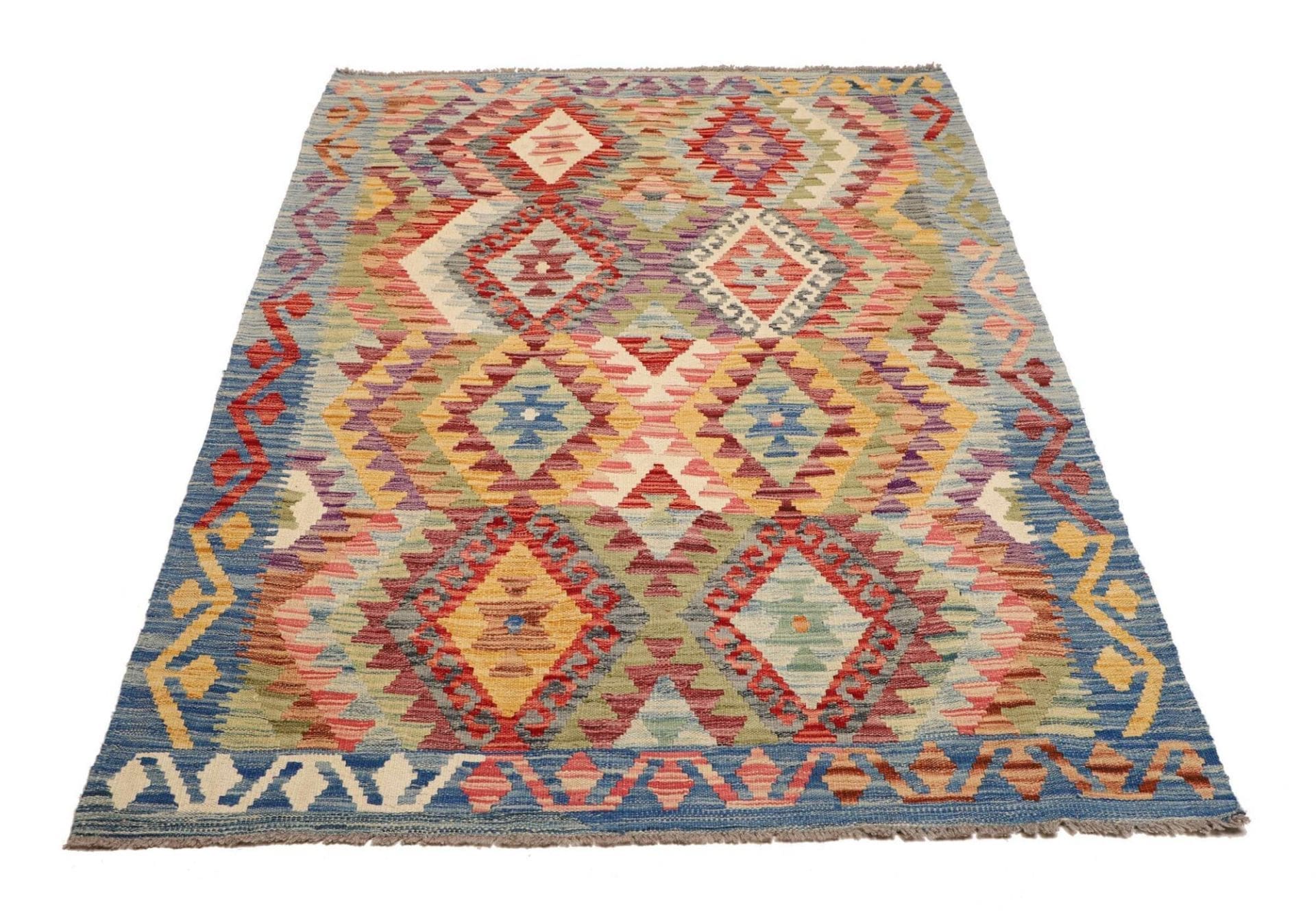 Kelim Teppich 128 x 182 cm, handgewebt, rustikales Design
