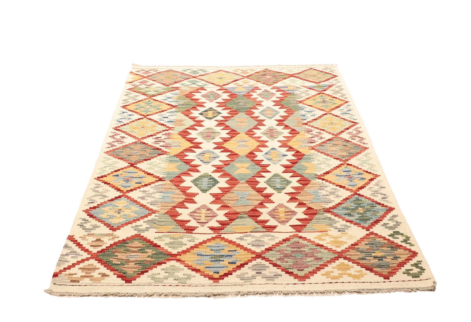 Kelim Teppich 126 x 176 cm, rustikales Design, handgewebt