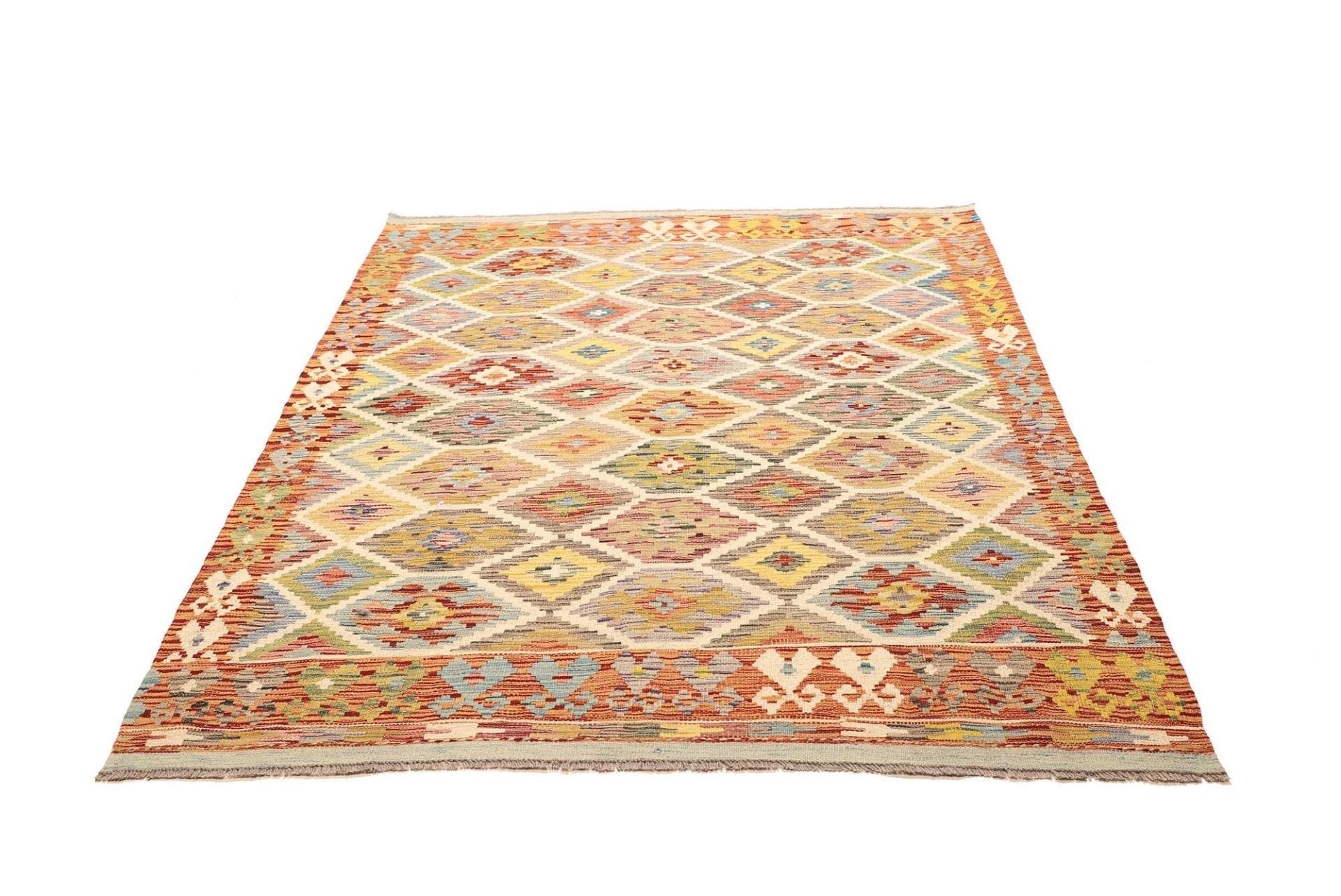 Kelim Teppich 155 x 194 cm aus Schurwolle, handgewebt, rustikal