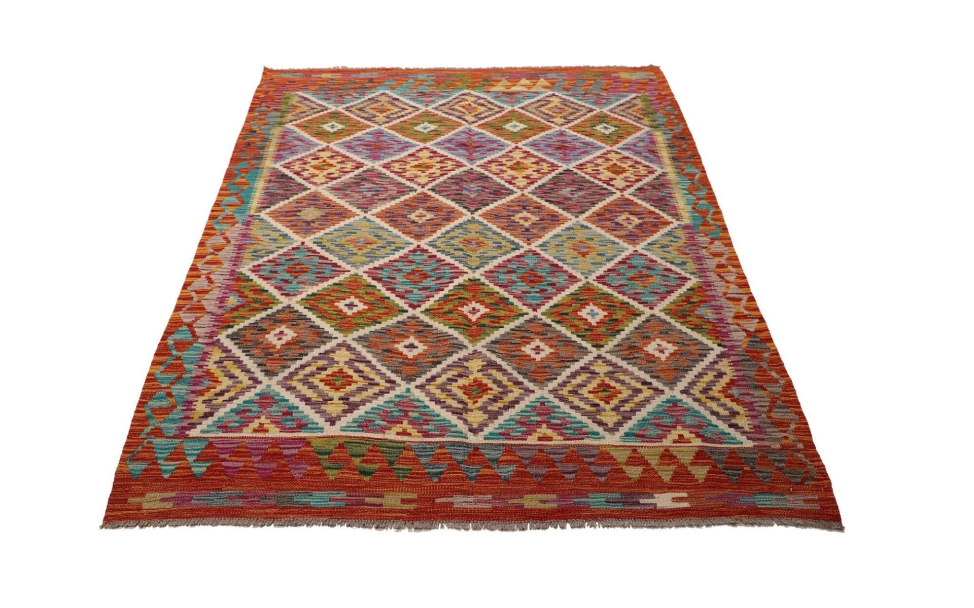 Kelim Teppich 149 x 186 cm aus Schurwolle, handgewebt, rustikal