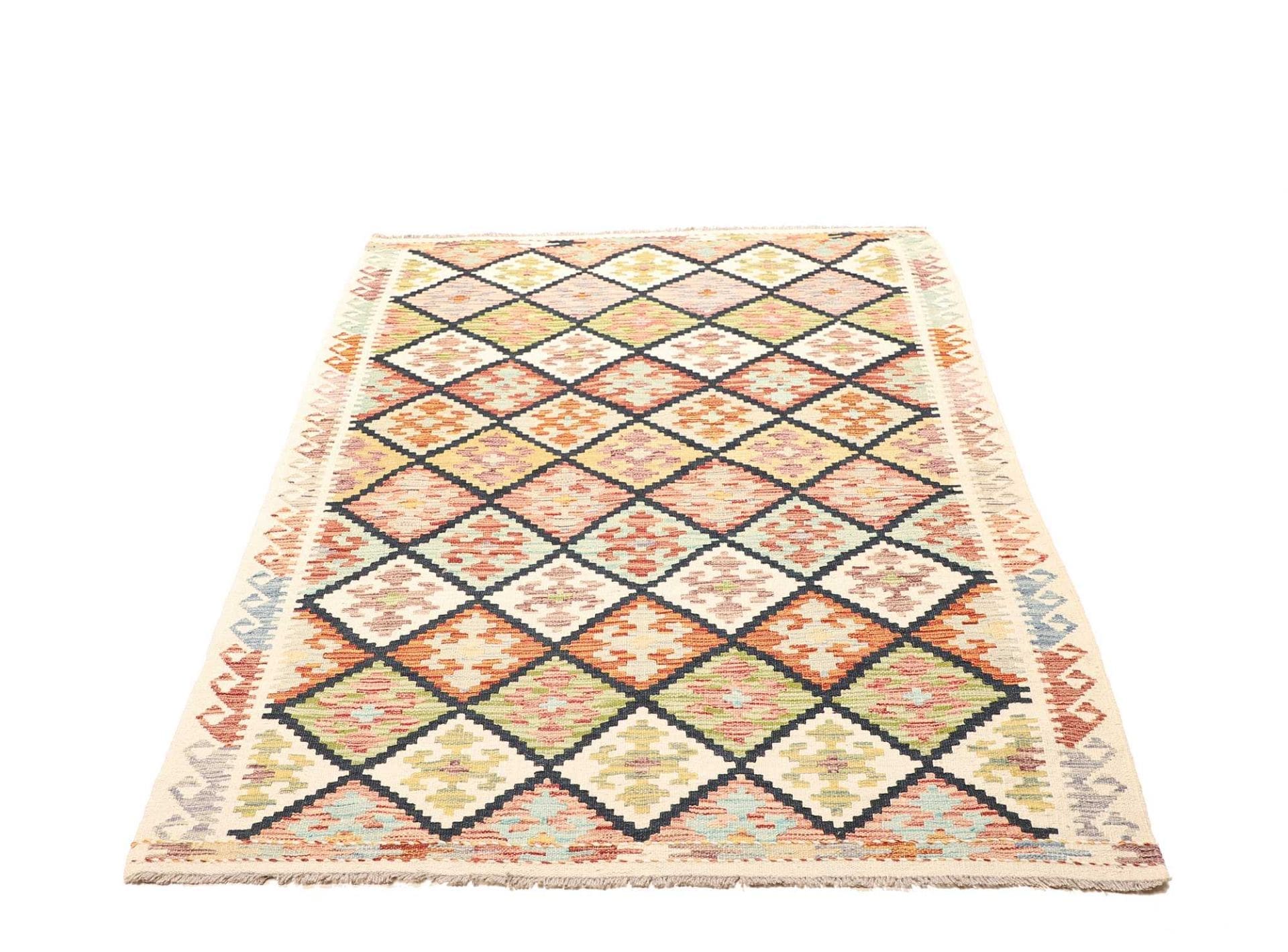 Kelim Teppich 129 x 182 cm aus Schurwolle, handgewebt, rustikal