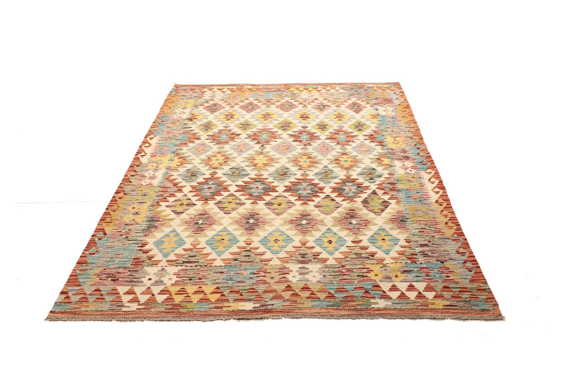 Kelim Teppich 157 x 204 cm aus Schurwolle, handgewebt, rustikal