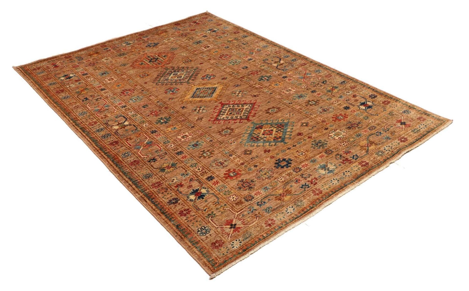 Kazak Teppich 150 x 205 cm, geometrisch, Schurwolle, handgeknüpft