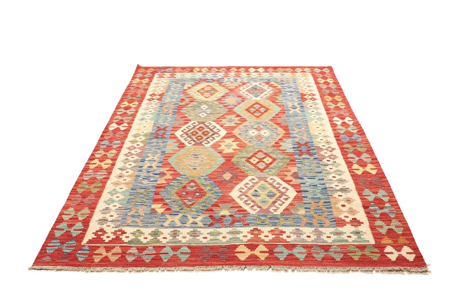 Kelim Teppich 157 x 201 cm, Schurwolle, handgewebt, rustikal