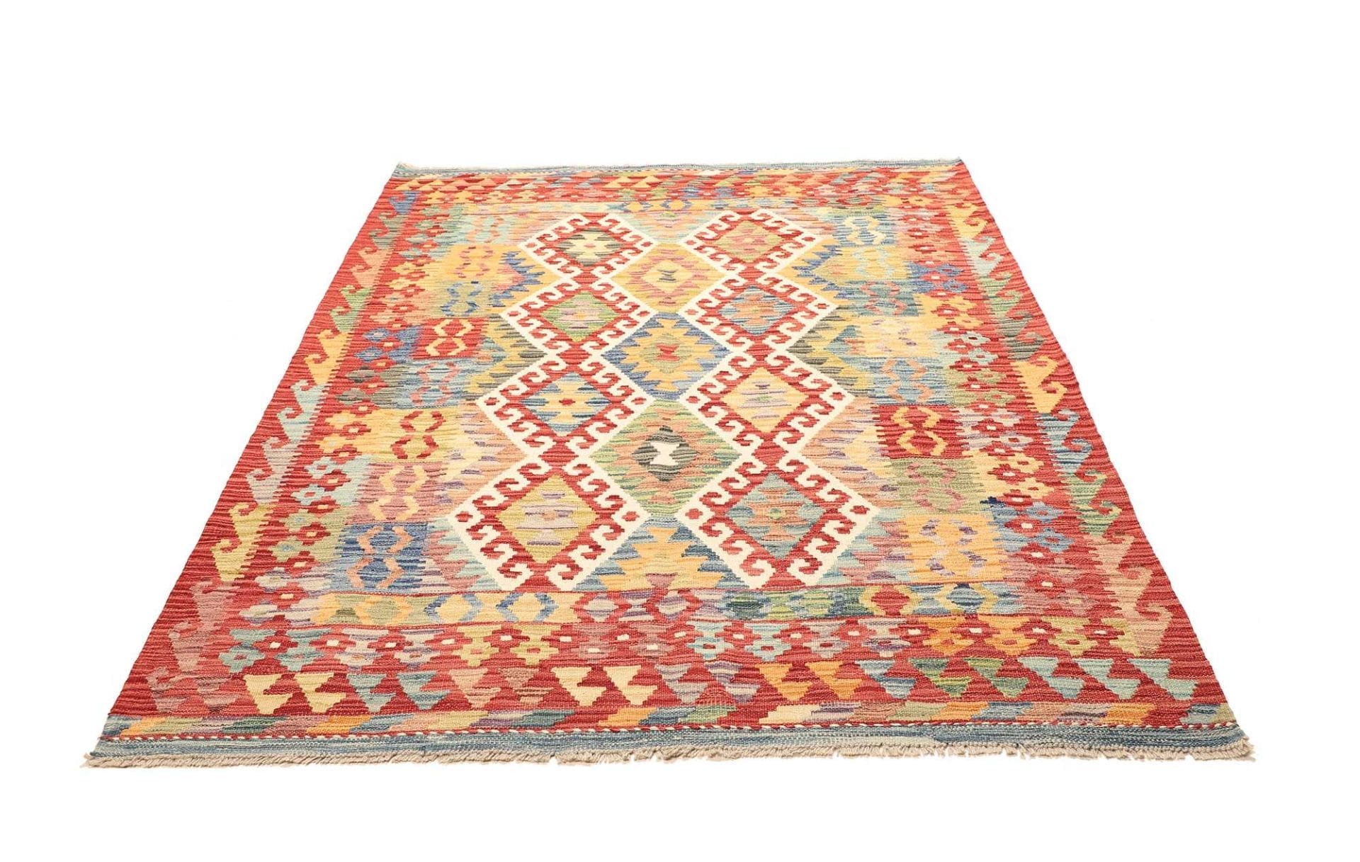 Kelim Teppich 157 x 199cm, handgewebt, rustikales Flair, Wolle