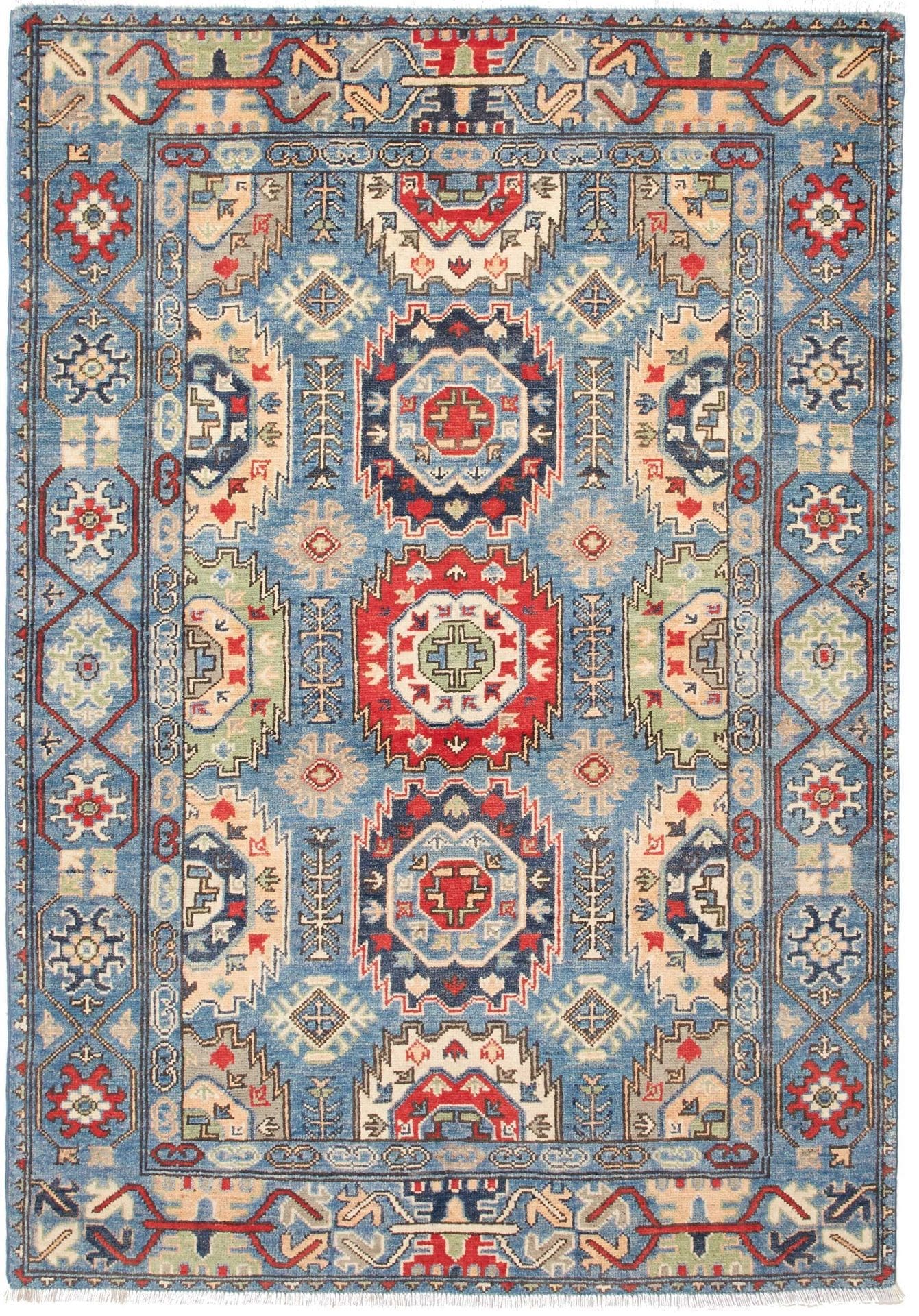 Kazak Teppich 128 x 179 cm, geometrisches Muster, handgeknüpft