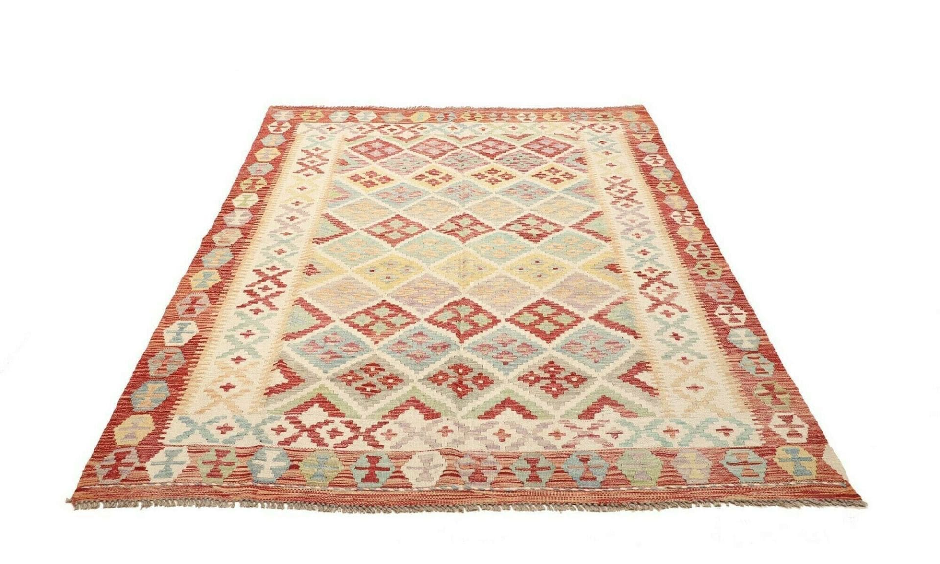 Kelim Teppich 160 x 195 cm, handgewebt, rustikales Flair, Wolle