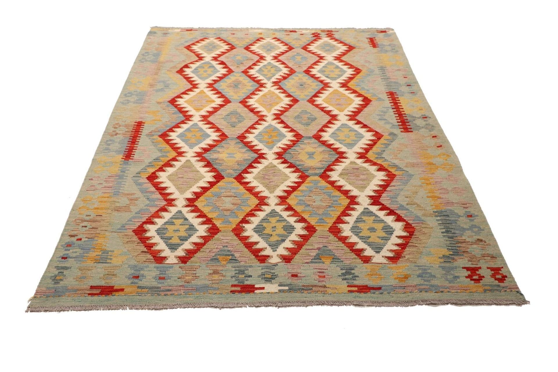 Kelim Teppich 153 x 201 cm aus Schurwolle, handgewebt, rustikal