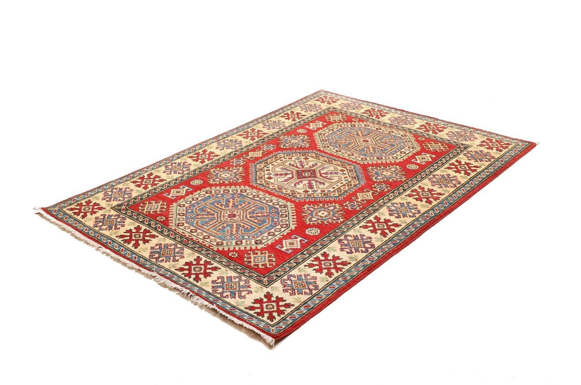 Kazak Teppich 124 x 174cm, geometrische Muster, handgeknüpft