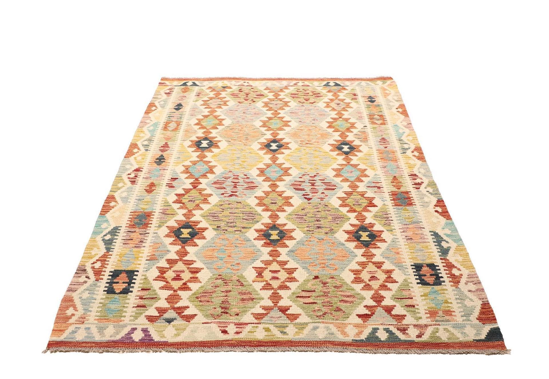 Kelim Teppich 131 x 190cm, rustikal, Schurwolle, handgewebt