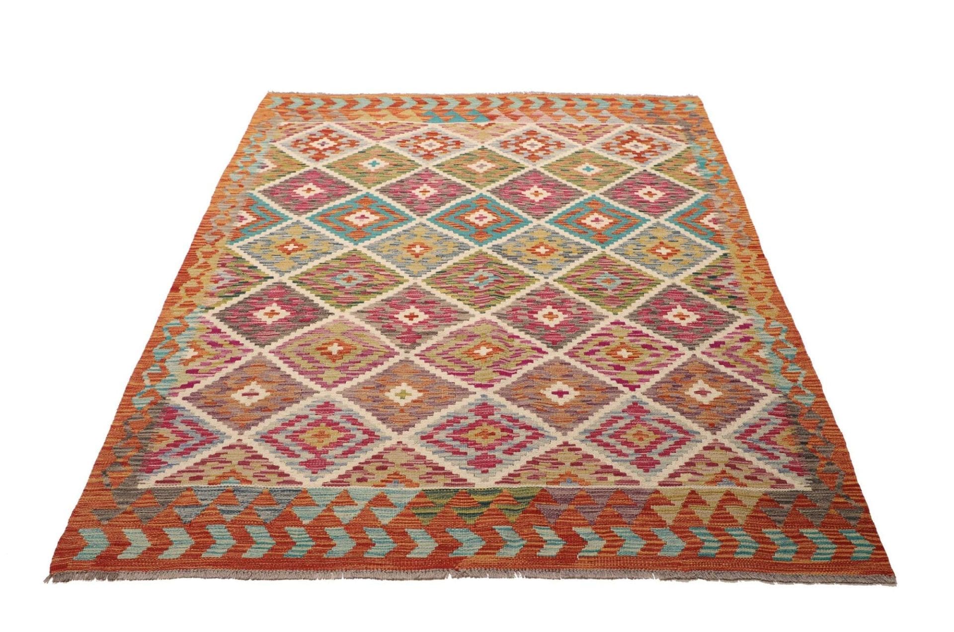 Kelim Teppich 152 x 194cm aus Schurwolle, handgewebt, rustikal