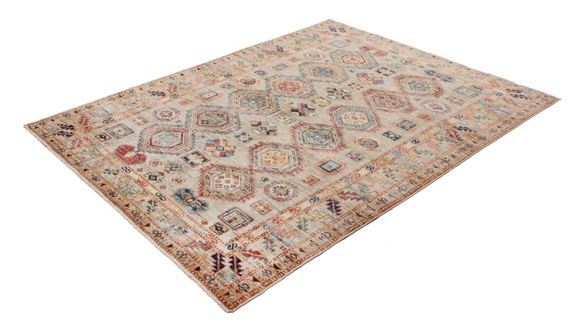 Kazak Teppich 154 x 200cm, geometrische Muster, handgeknüpft