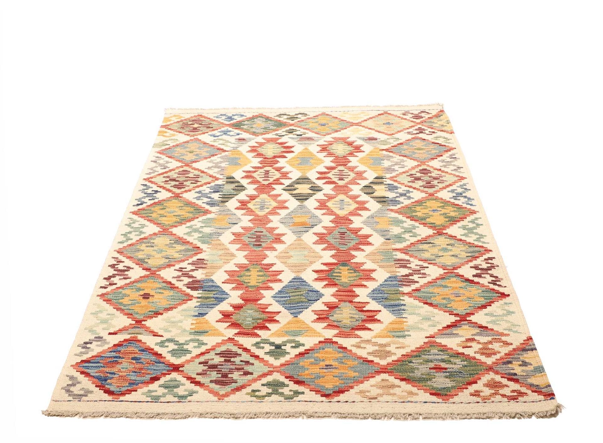 Handgewebter Kelim 128 x 185 cm aus Schurwolle, rustikaler Stil