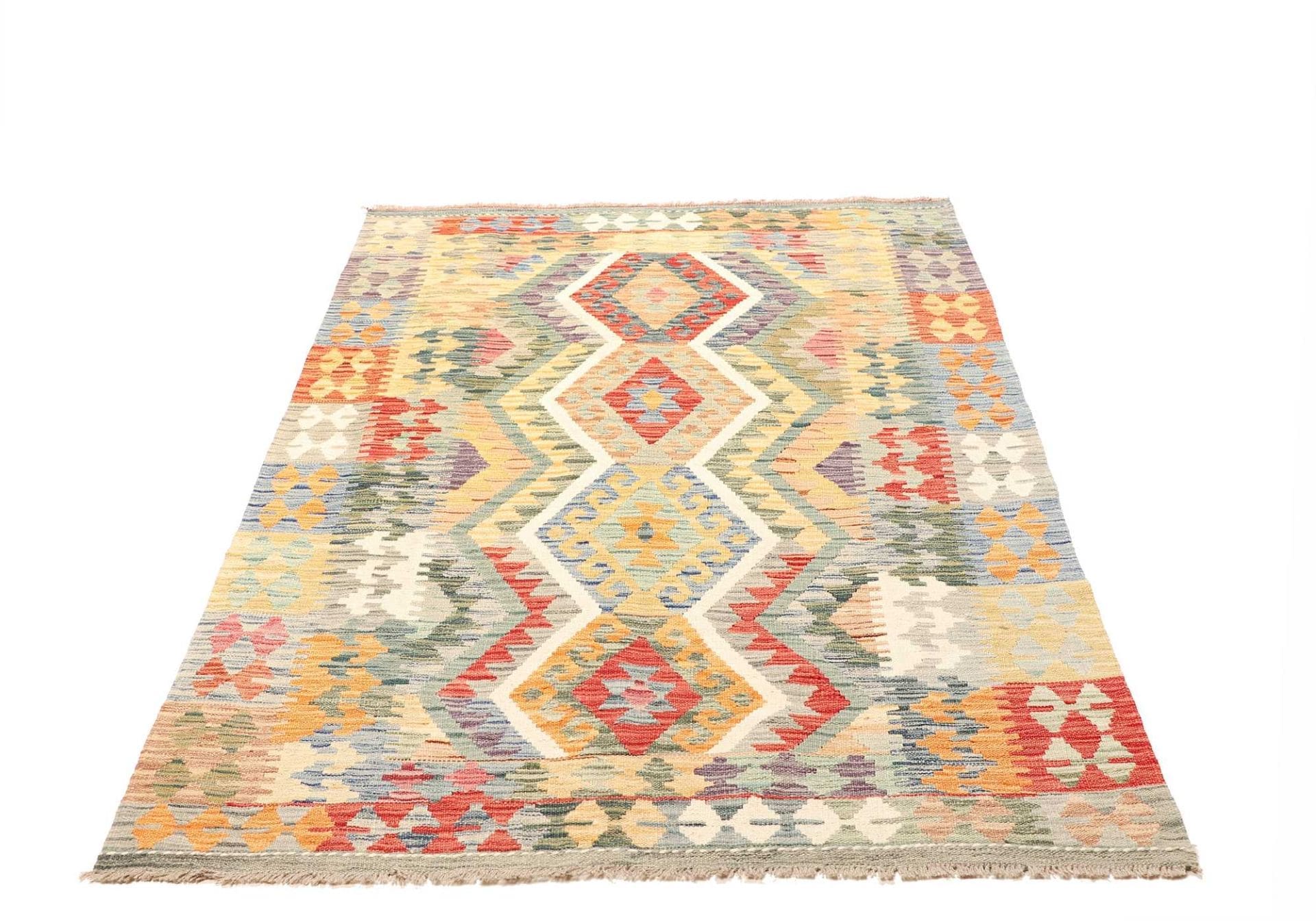 Kelim Teppich 132 x 182cm, handgewebt, rustikales Flair, Wolle