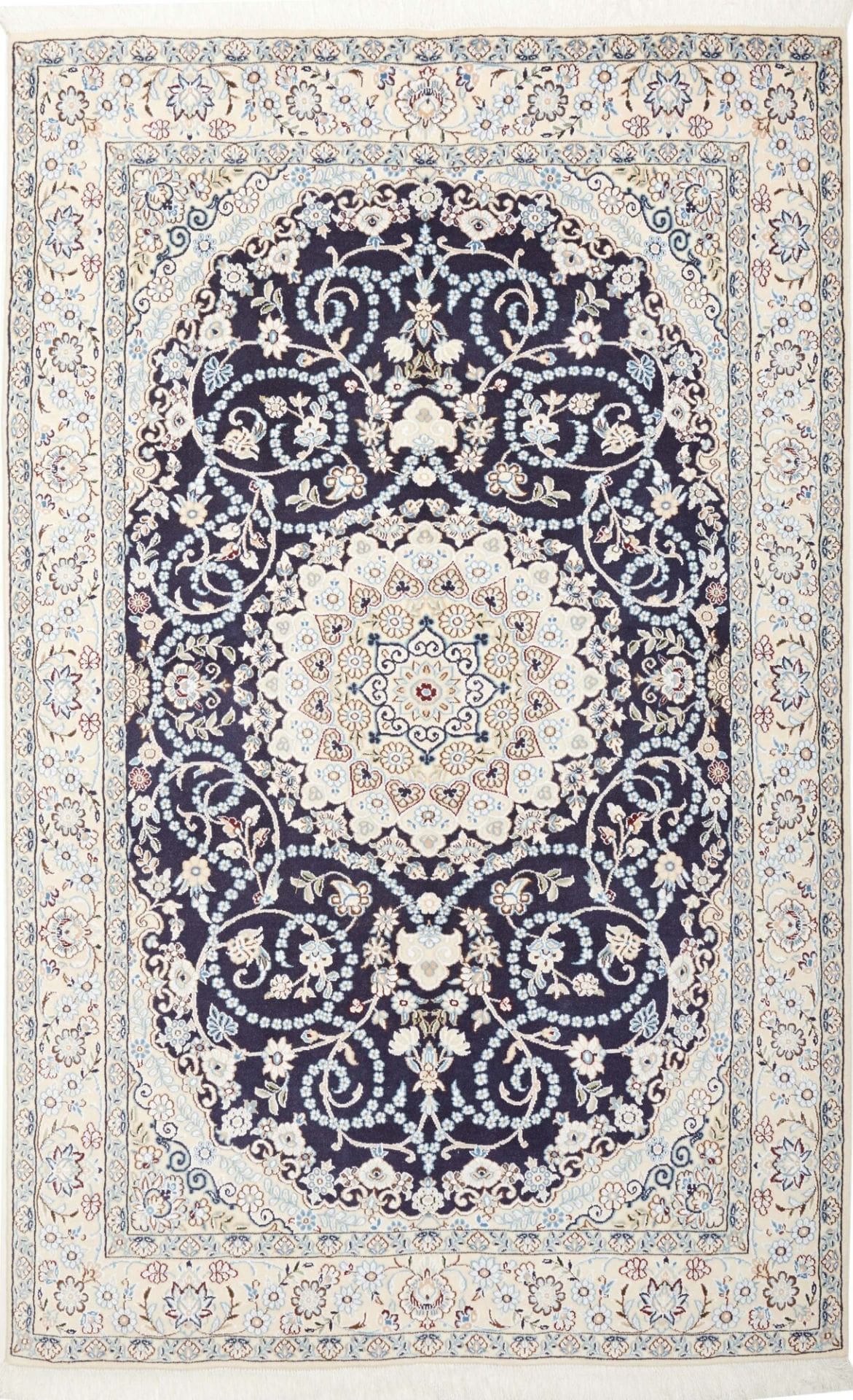 (Verkauft) Nain Teppich 135 x 210 cm, florale Muster, handgeknüpft, Perserteppich
