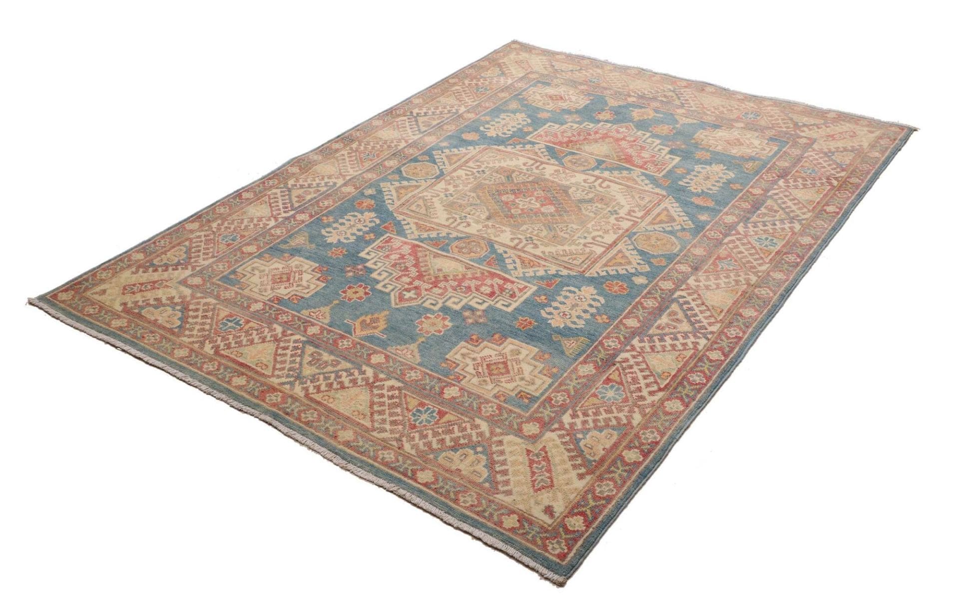 Kazak Teppich 155 x 204cm - Handgeknüpft, geometrische Muster, Wolle