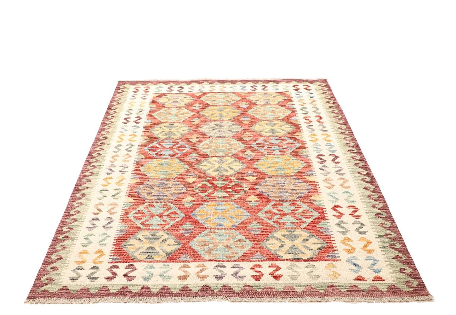 Kelim Teppich 136 x 173 cm, handgewebt, rustikales Design