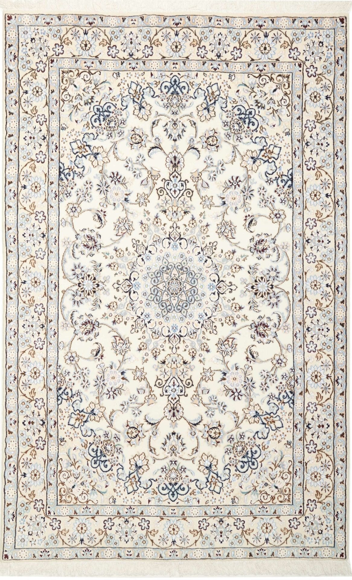 Nain Teppich 131 x 202cm, florales Muster, Schurwolle, handgeknüpft