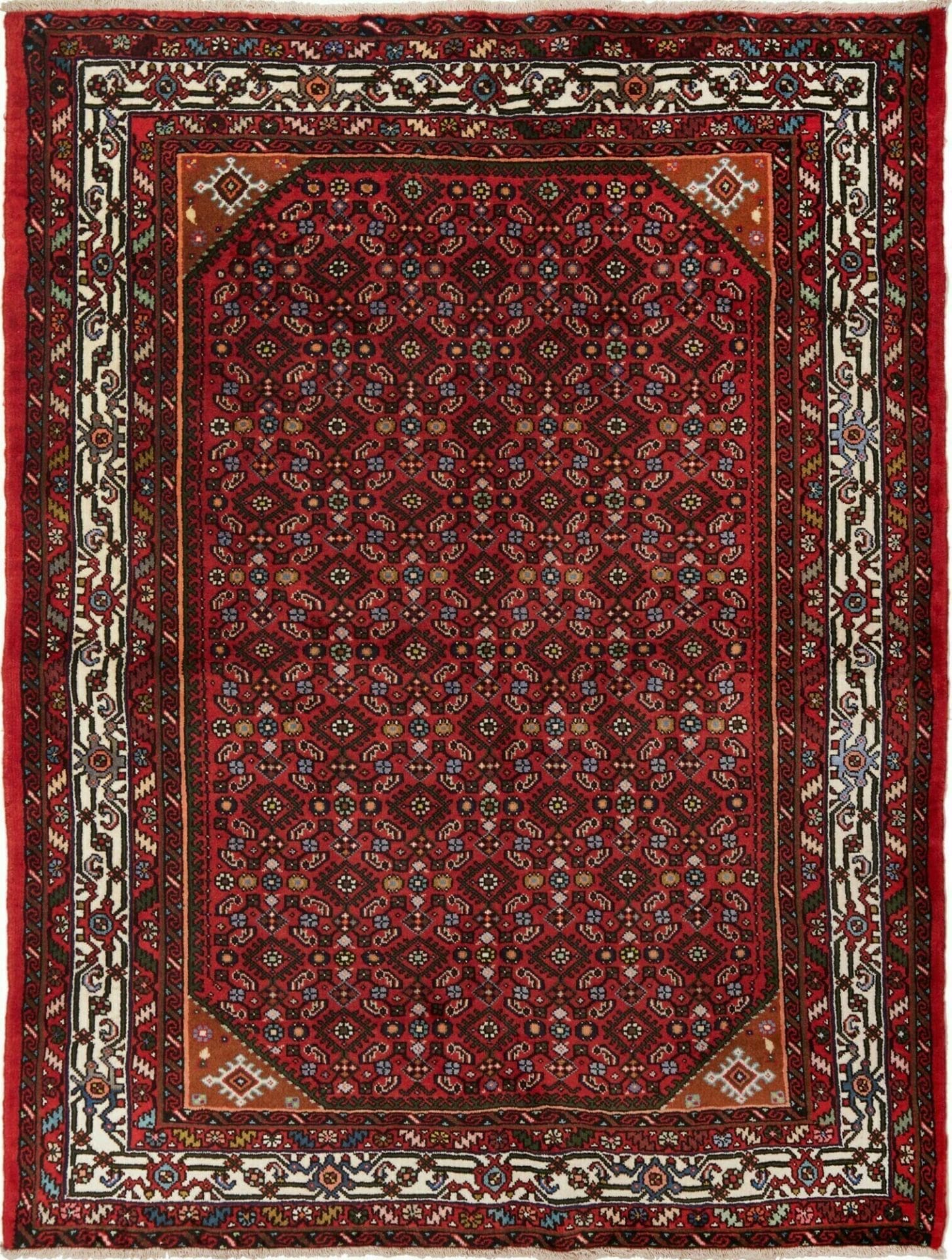 Hamadan Teppich 153 x 198 cm, geometrisches Muster, handgeknüpft