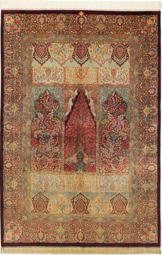 Ghom Teppich 142 x 200cm, Seide, handgeknüpft, Perserteppich