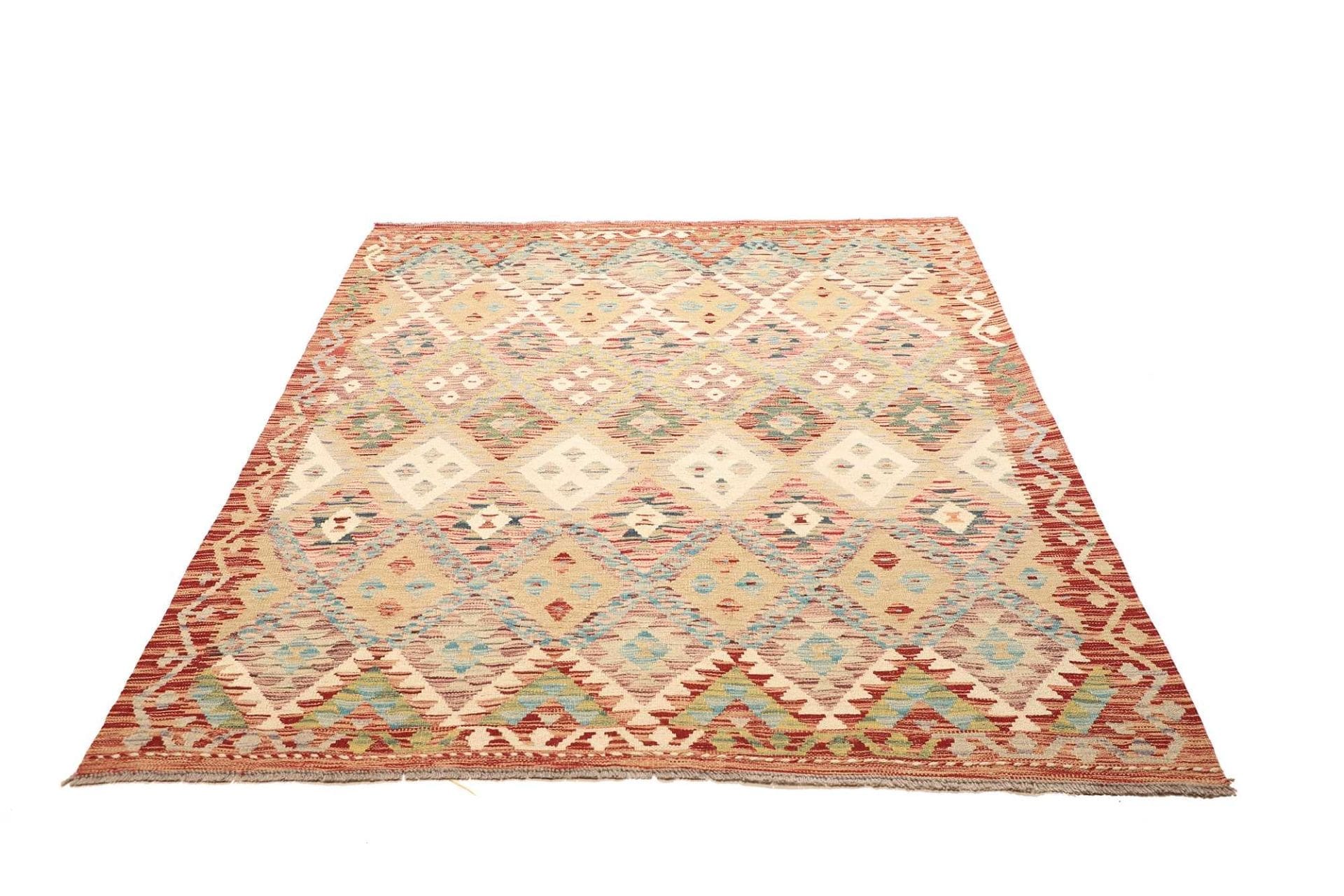 Kelim Teppich 154 x 196 cm aus Schurwolle, handgewebt, rustikal