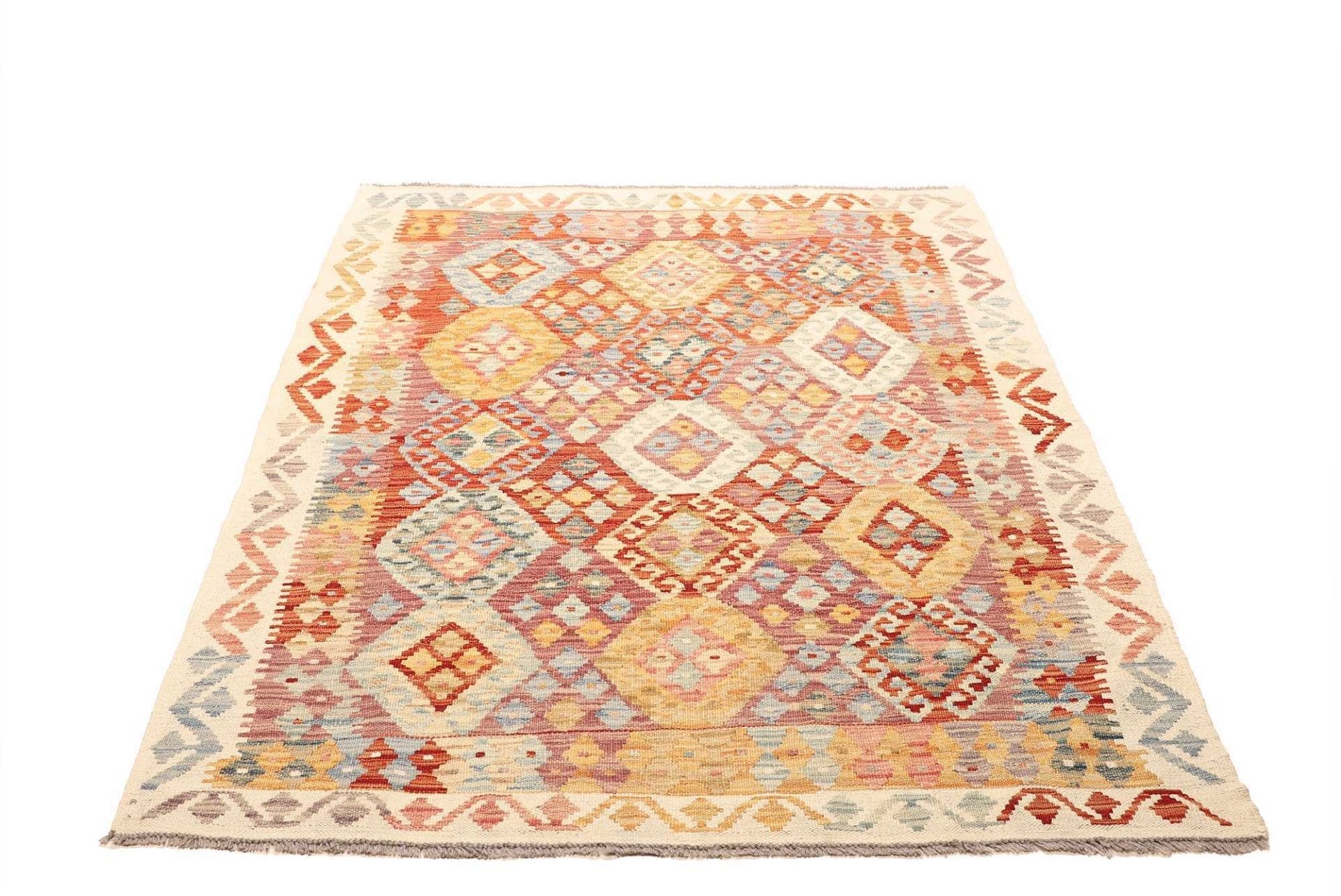Kelim Teppich 138 x 173cm, handgewebt, rustikales Flair, Wolle