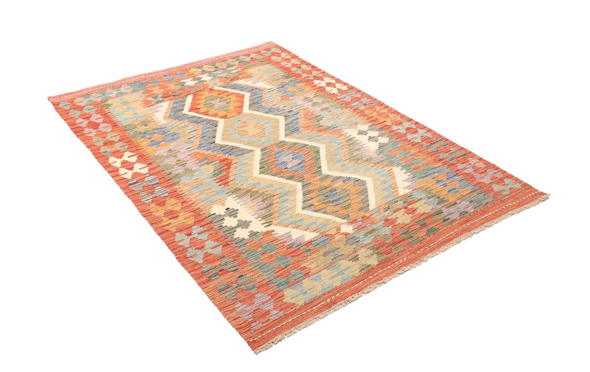 Kelim Teppich 129 x 182cm aus Schurwolle, handgewebt, rustikal