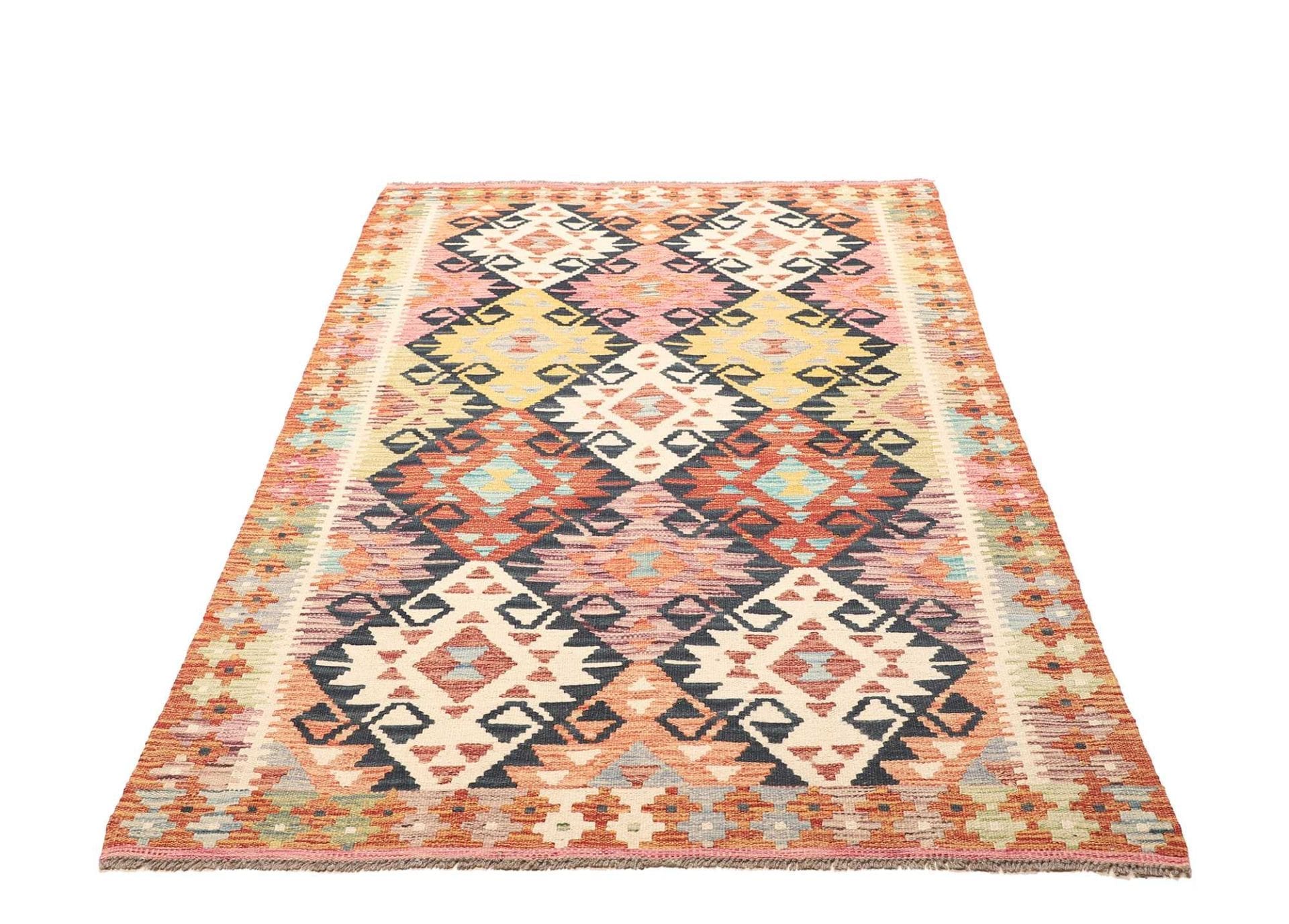Kelim Teppich 122 x 189cm, rustikal, Schurwolle, handgewebt