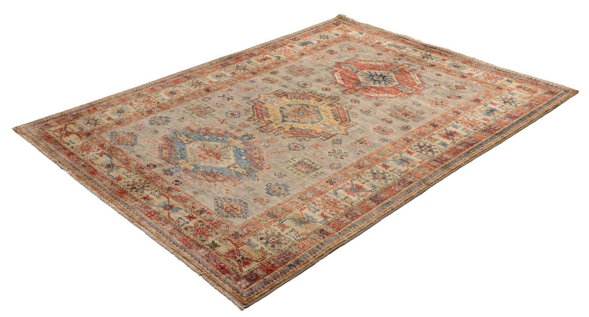 Kazak Teppich 153 x 202 cm – geometrisches Muster, handgeknüpft
