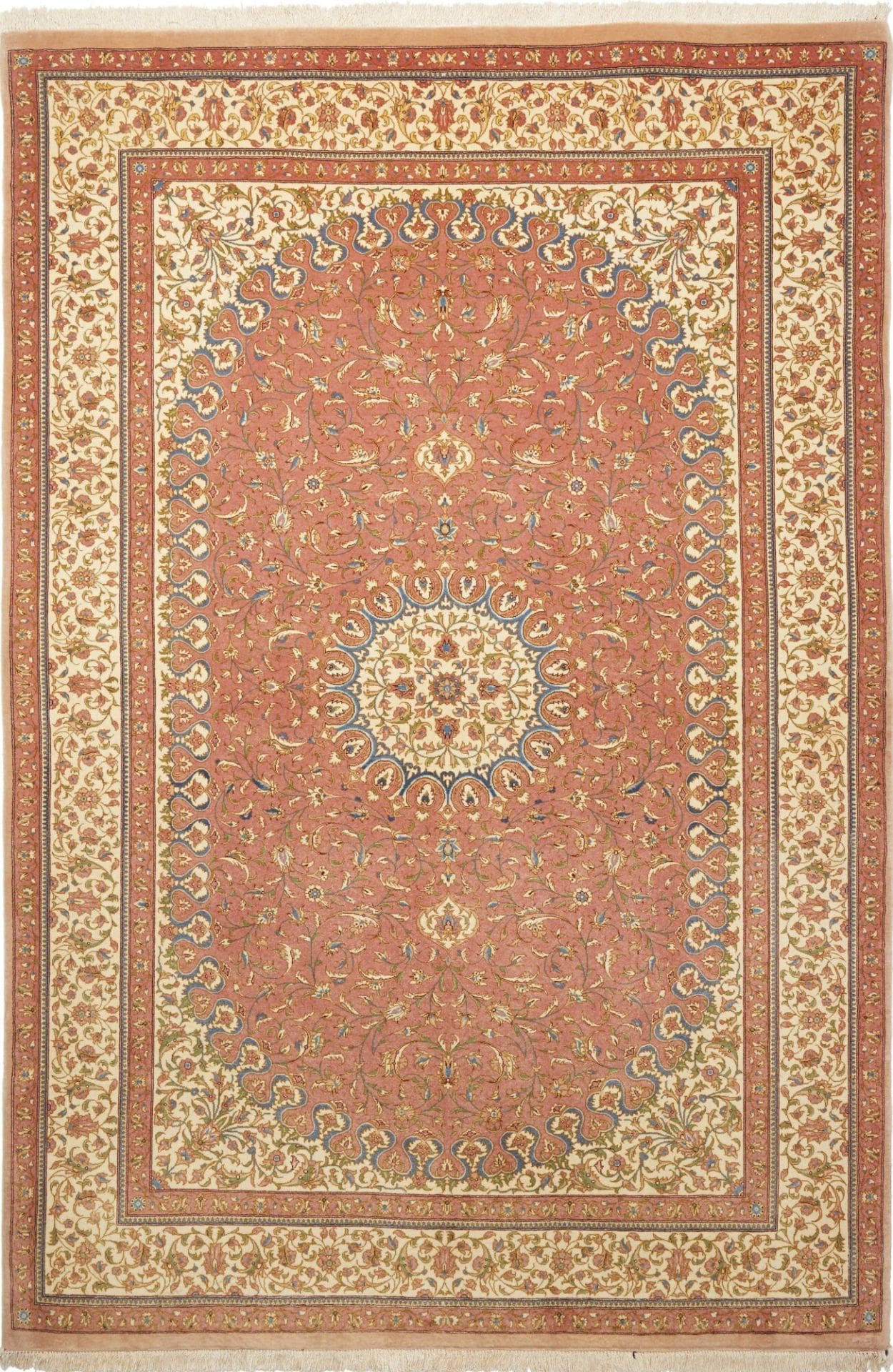 Isfahan Teppich 139 x 201 cm, florale Muster, 600K Knoten, handgeknüpft