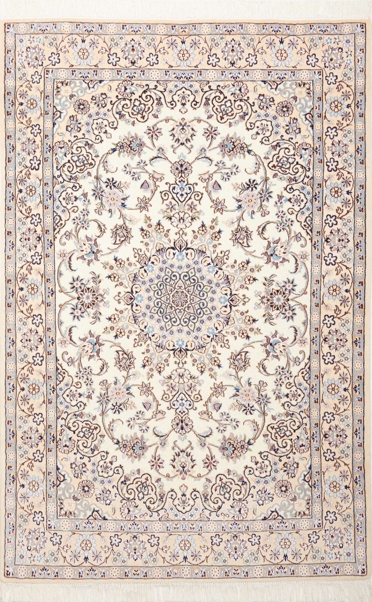 Exklusiver Nain Teppich 130 x 197cm, florale Muster, handgeknüpft