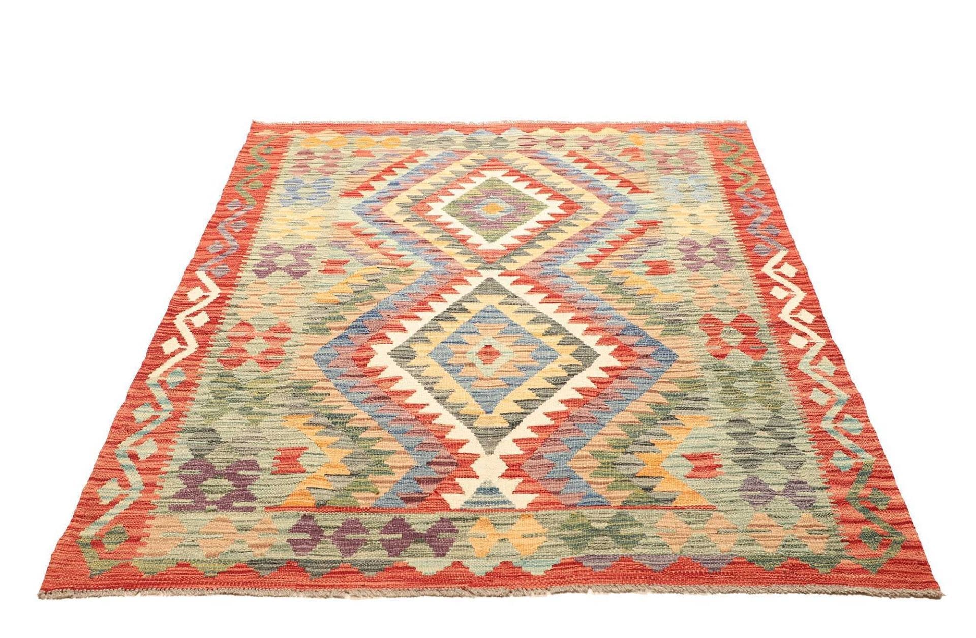 Kelim Teppich 136 x 171cm aus Schurwolle, handgewebt, rustikales Flair