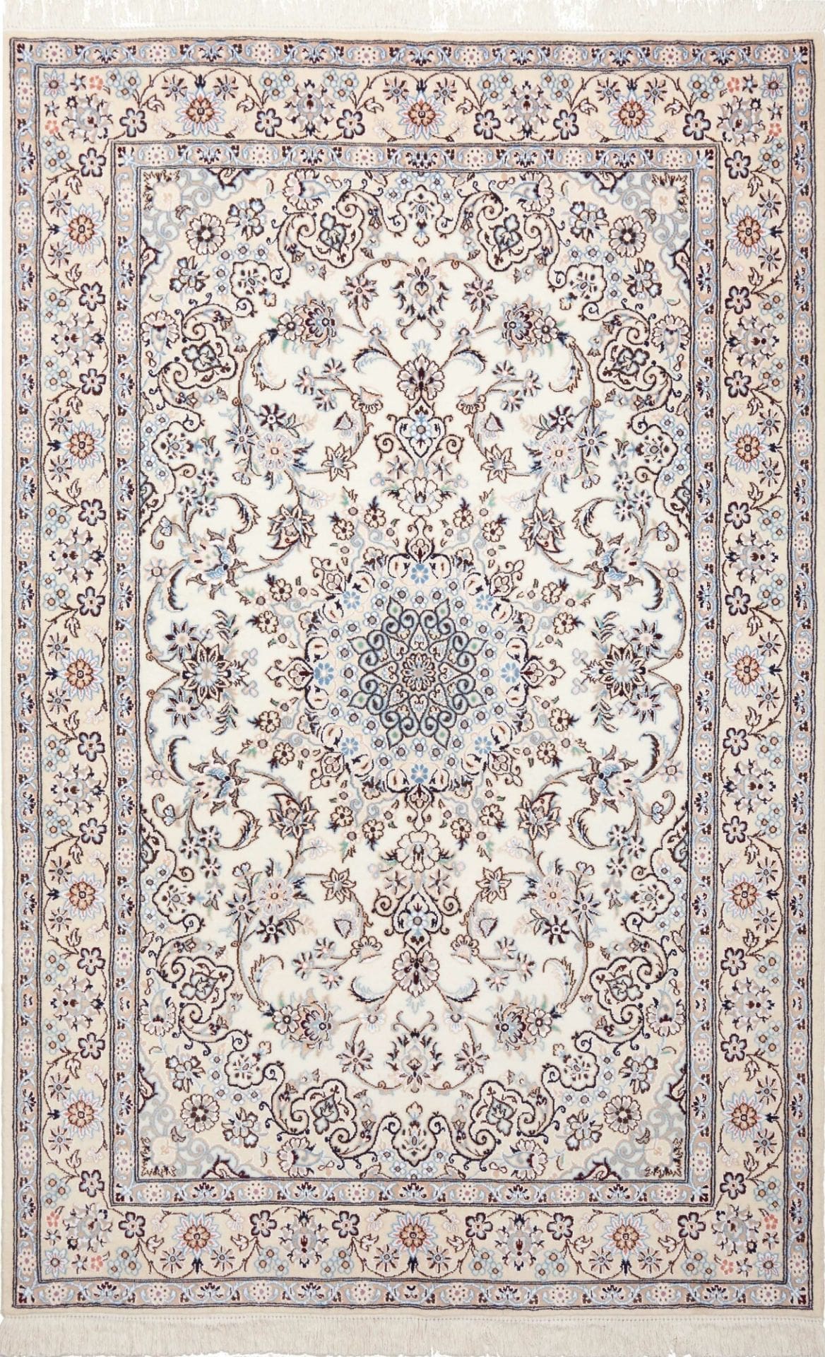 Nain Teppich 138 x 210cm, florales Muster, Schurwolle, handgeknüpft