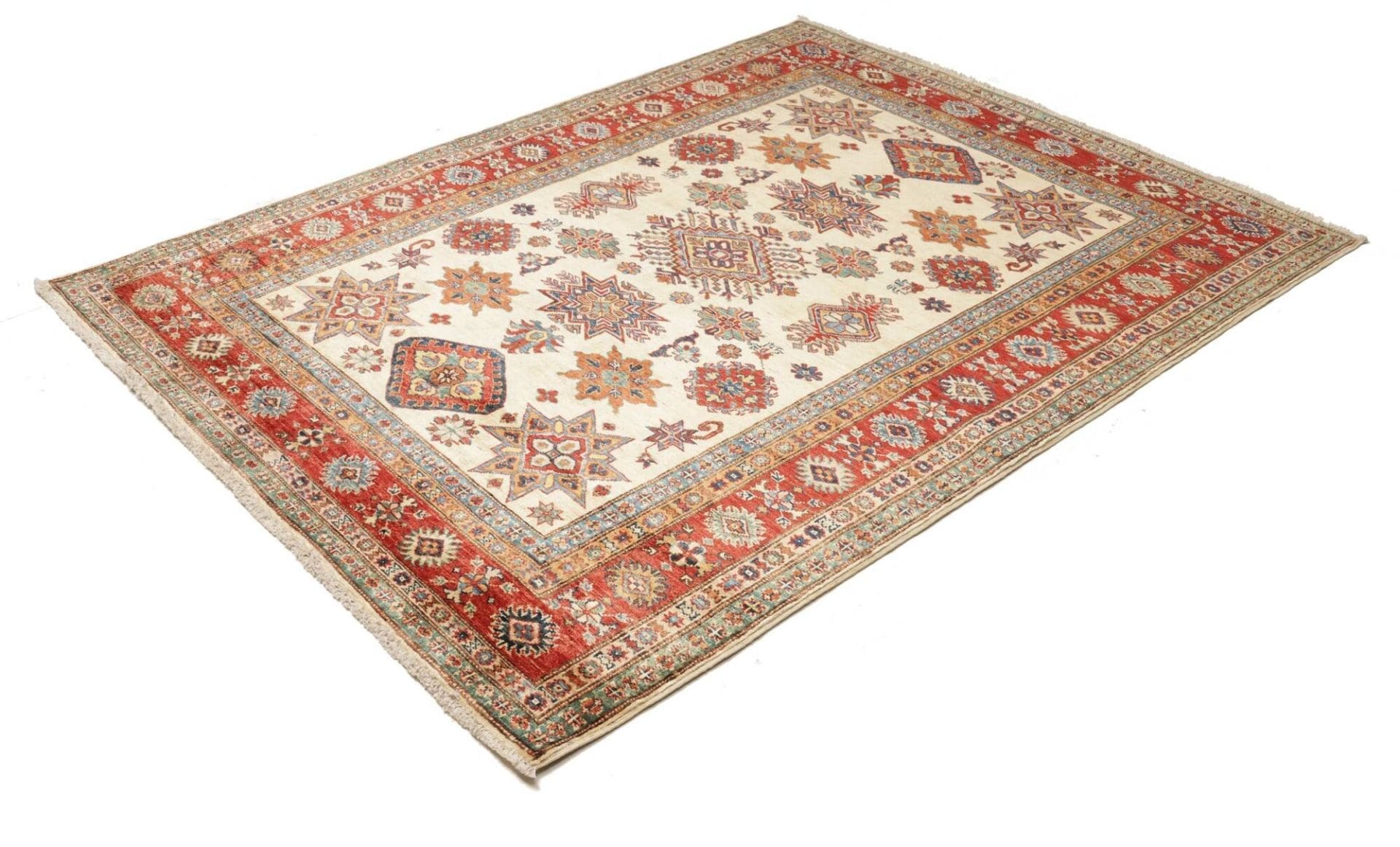 Kazak Teppich 156 x 195 cm, geometrisches Muster, handgeknüpft