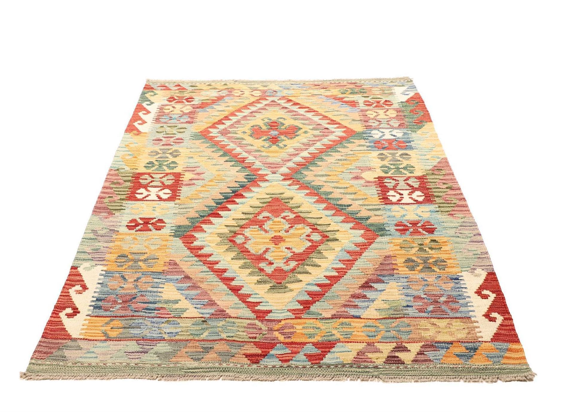 Kelim Teppich 129 x 178 cm, handgewebt, rustikales Flair, Wolle