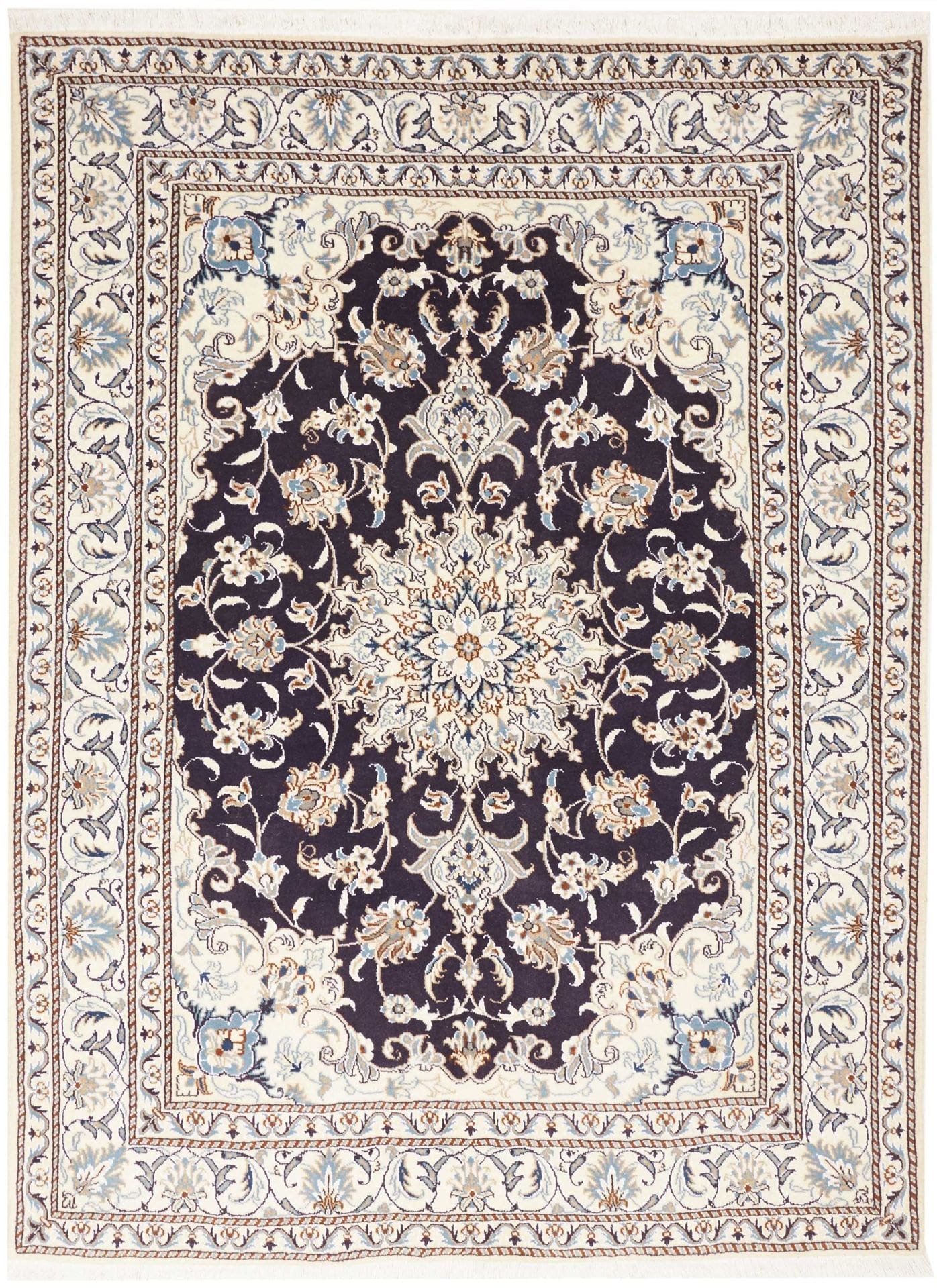 Nain Teppich 153 x 200 cm, florales Muster, handgeknüpft, Perserteppich