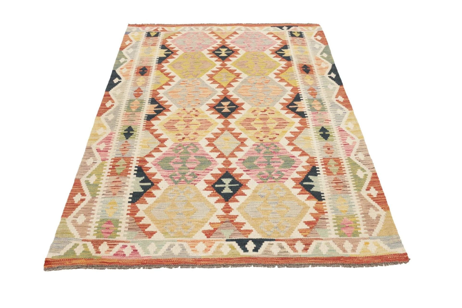 Kelim Teppich 127 x 181cm aus Schurwolle, handgewebt, rustikal