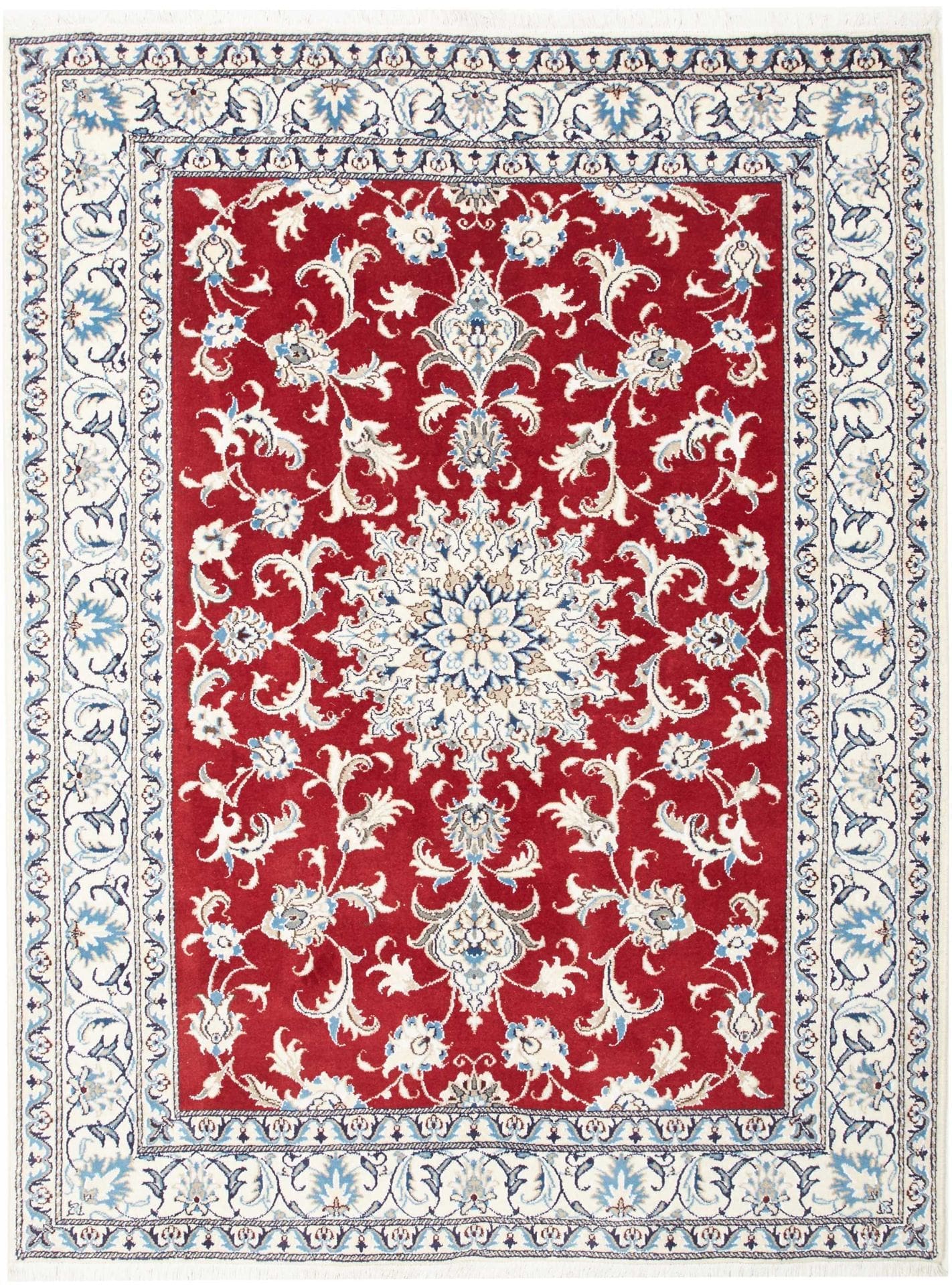 Nain Teppich 156 x 202 cm, florales Muster, handgeknüpft