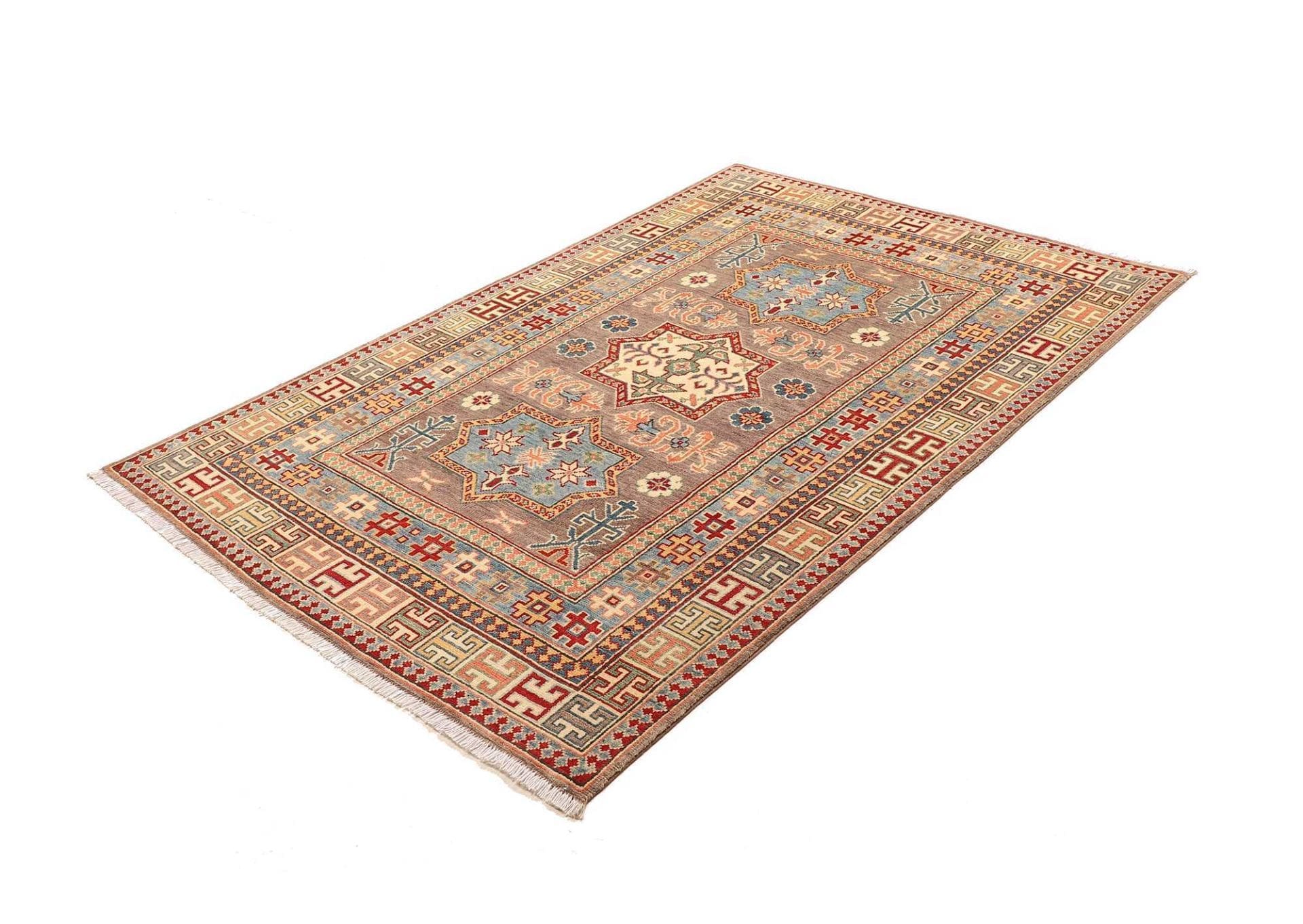 Kazak Teppich 127 x 184 cm - Handgeknüpft, geometrische Muster, Wolle