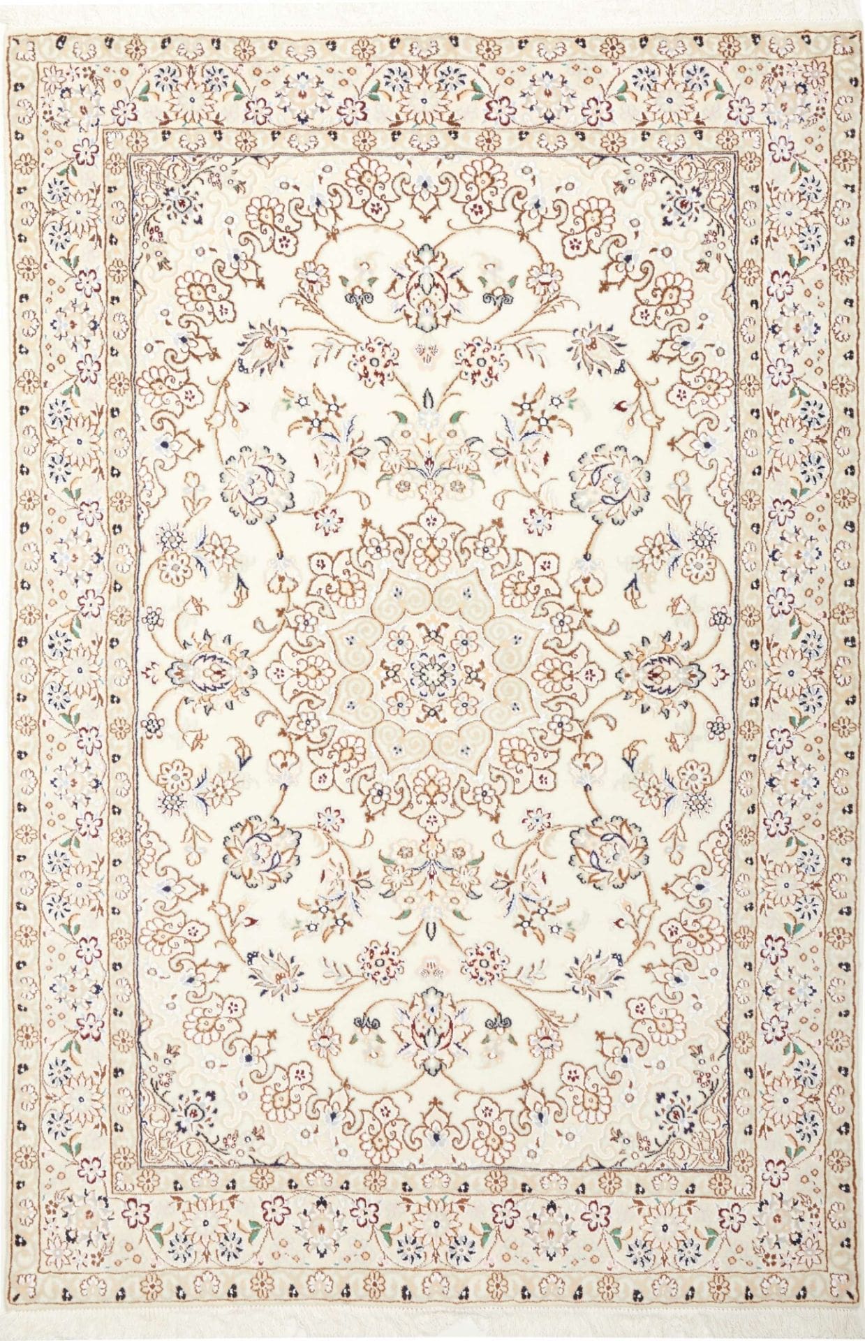 Nain Teppich 135 x 203cm, florale Muster, handgeknüpft, Perserteppich